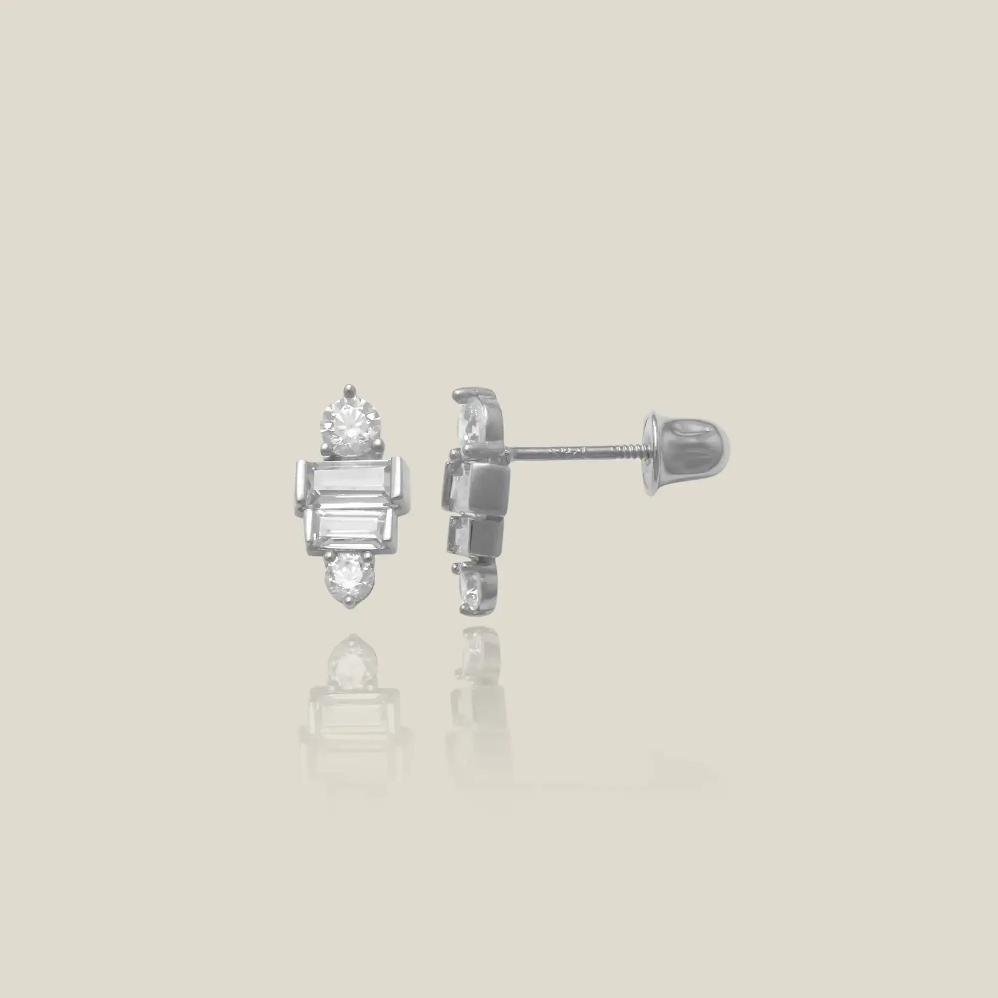 14K Solid Gold Bezel CZ Baguette Stud Earrings – Anygolds