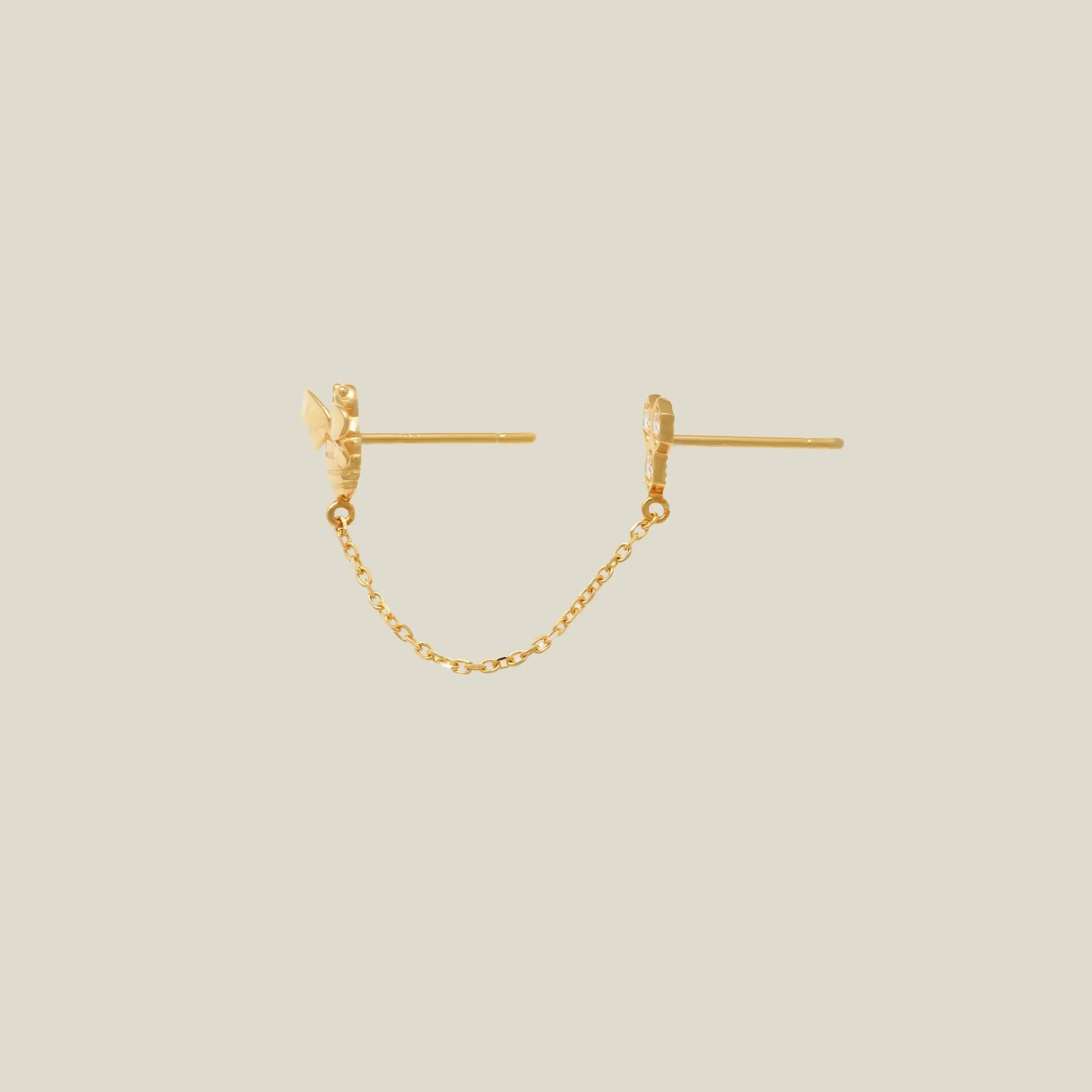 14K Solid Gold Bee & Honeycomb Double Chain Stud Earring – Anygolds