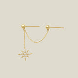 14K Solid Gold Starburst Chain Double Stud Earring – Anygolds
