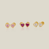 14K Solid Gold Mini Heart Color Stone Stud Earrings – Anygolds