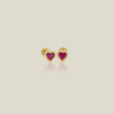 14K Solid Gold Mini Heart Color Stone Stud Earrings – Anygolds