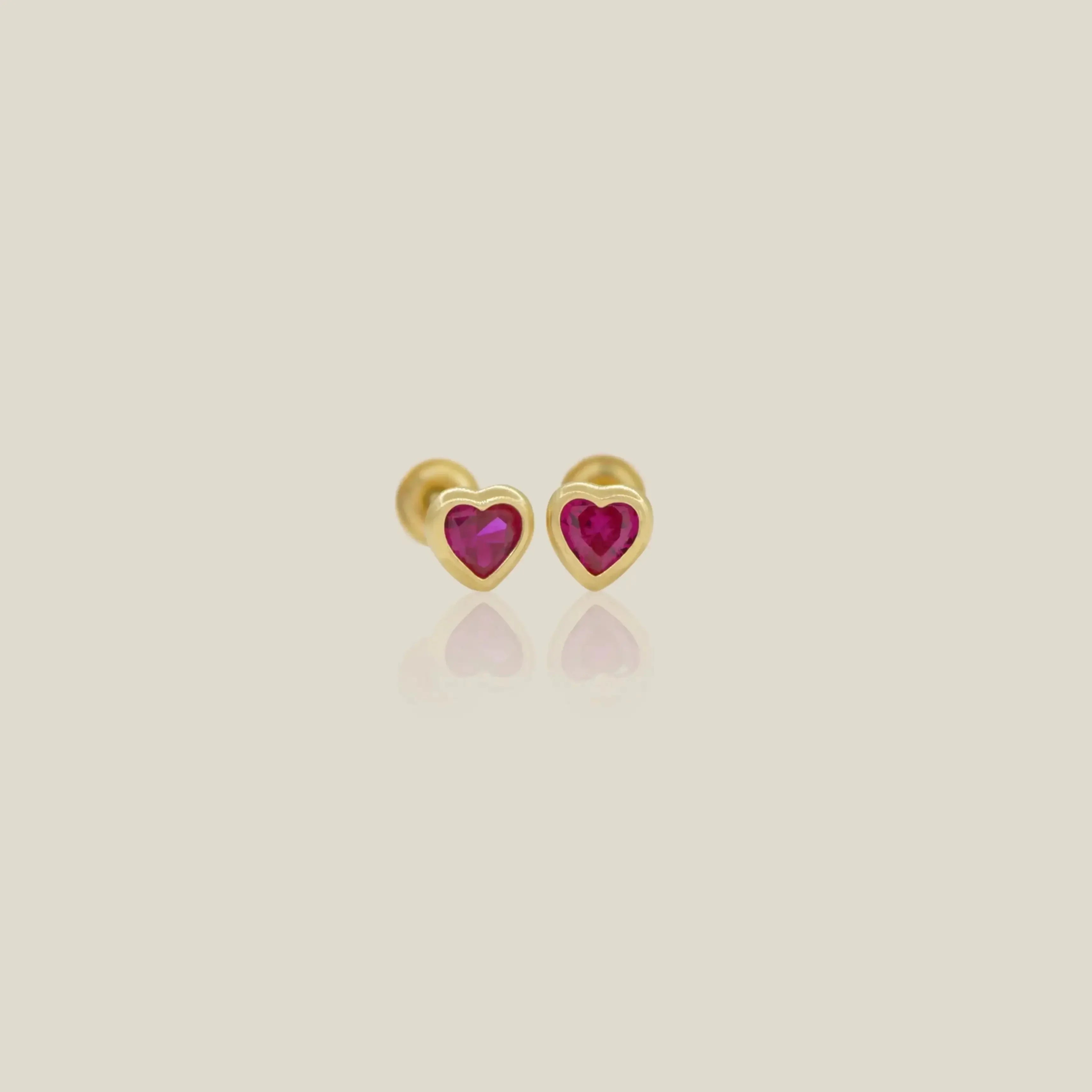 14K Solid Gold Mini Heart Color Stone Stud Earrings – Anygolds