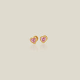 14K Solid Gold Mini Heart Color Stone Stud Earrings – Anygolds