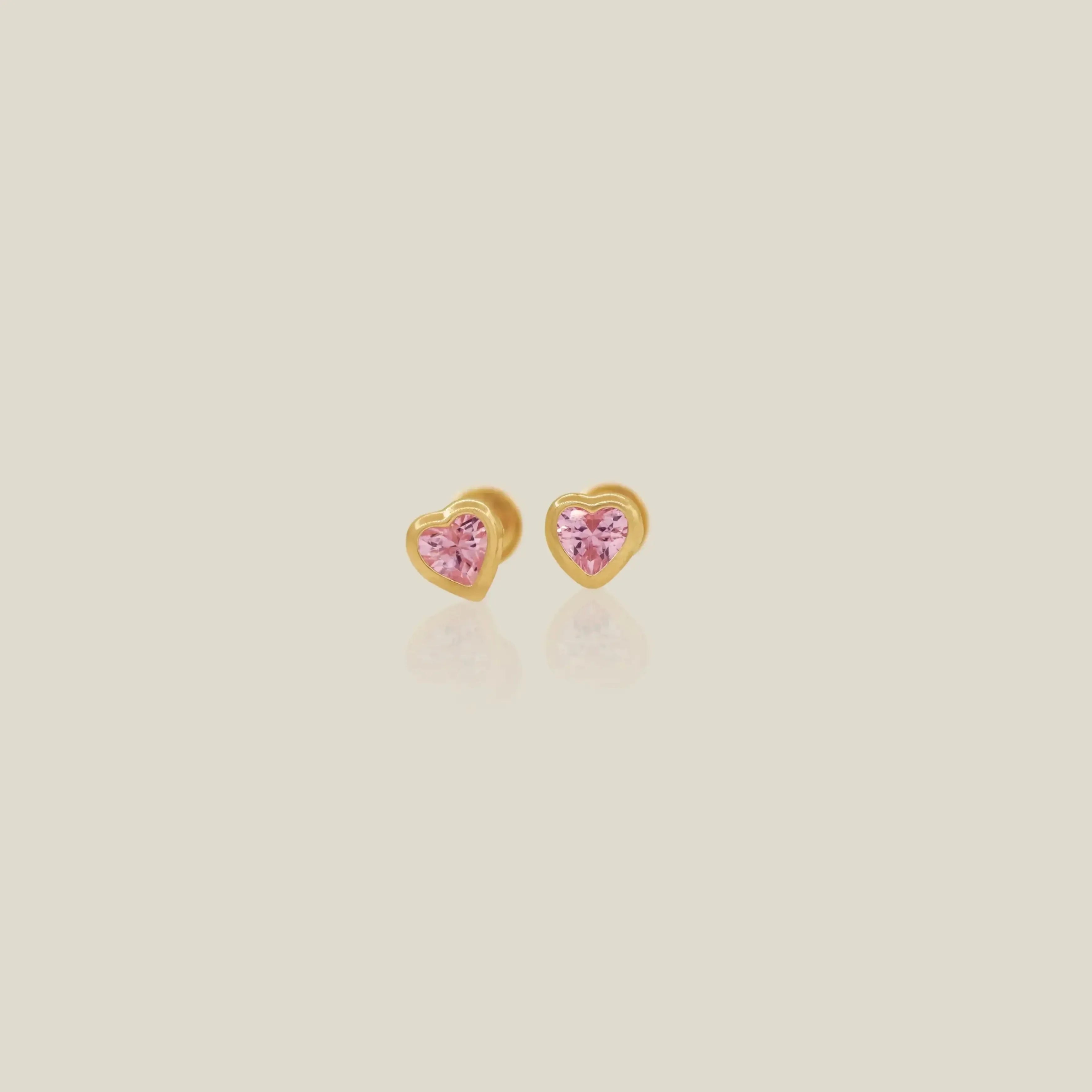 14K Solid Gold Mini Heart Color Stone Stud Earrings – Anygolds