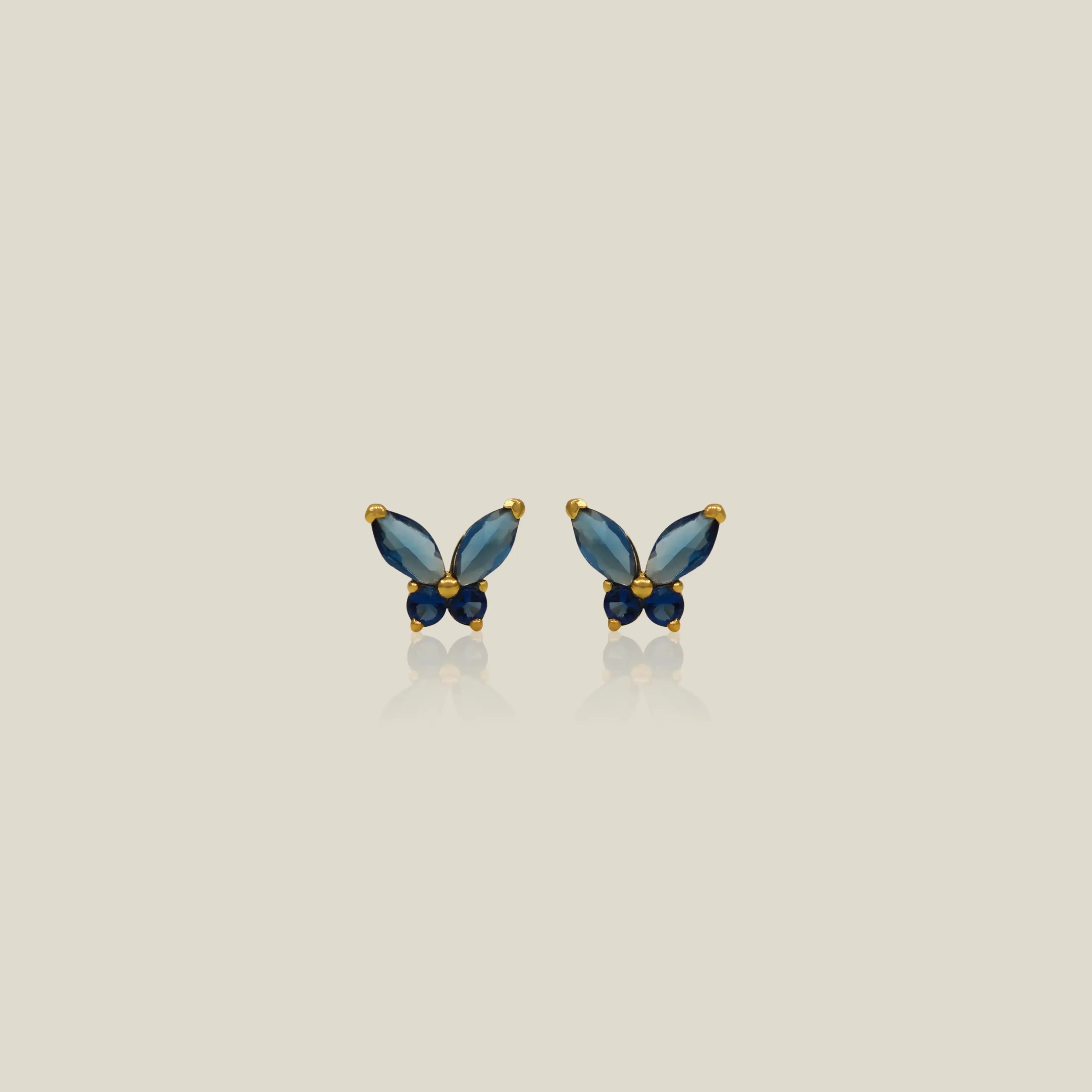 14K Solid Gold Color Stone Butterfly Stud Earrings – Anygolds