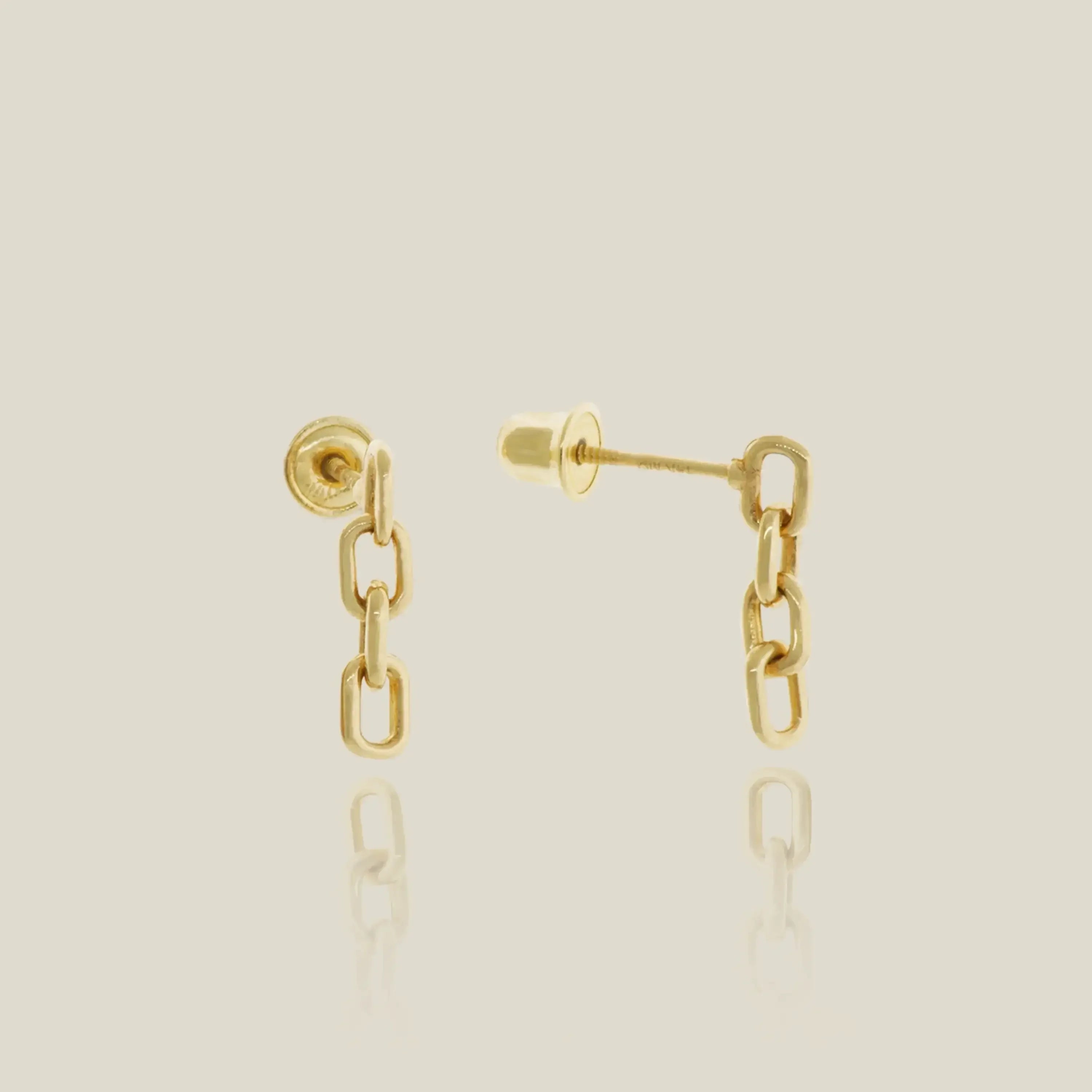 14K Solid Gold Square Chain Link Stud Earrings – Anygolds
