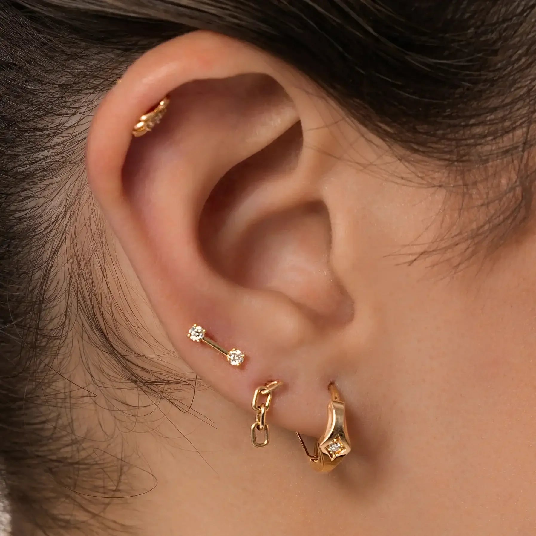 14K Solid Gold Square Chain Link Stud Earrings – Anygolds