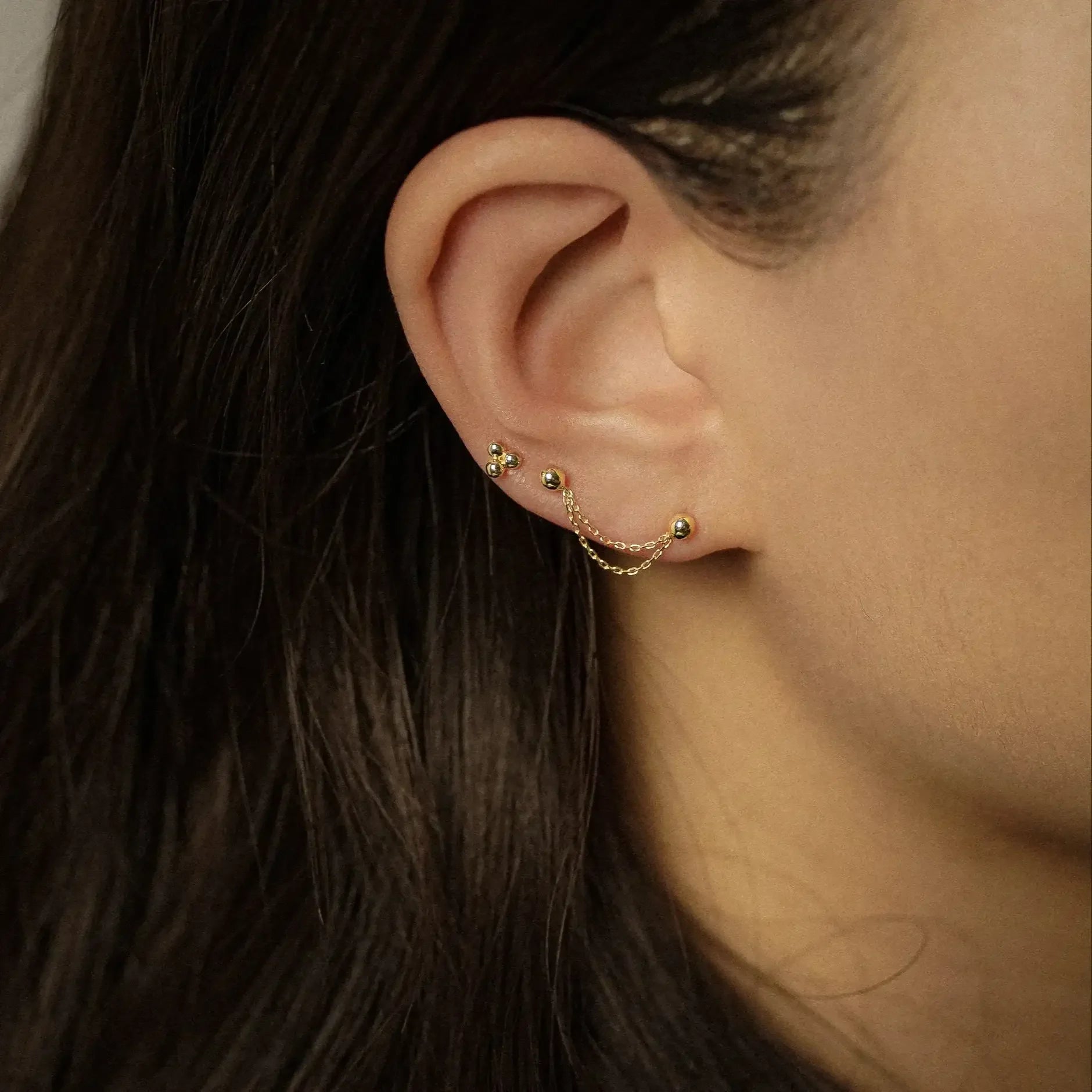 14K Solid Gold Trinity Ball Stud – Anygolds