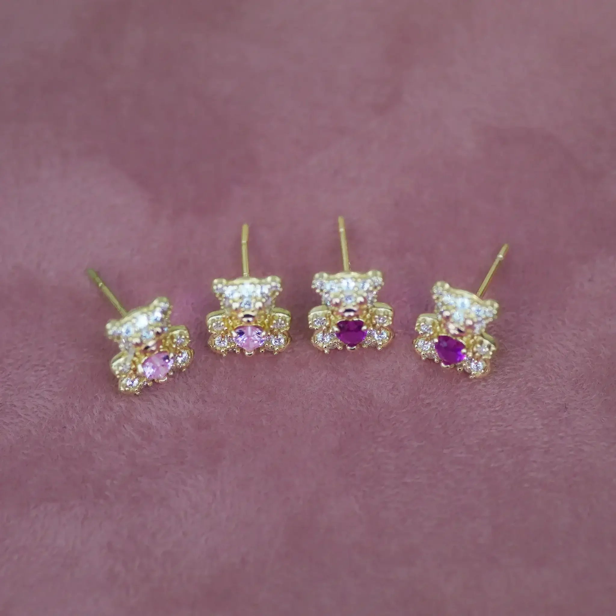 14K Solid Gold Teddy Bear with Heart Stud Earrings – Anygolds