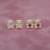 14K Solid Gold Teddy Bear with Heart Stud Earrings – Anygolds