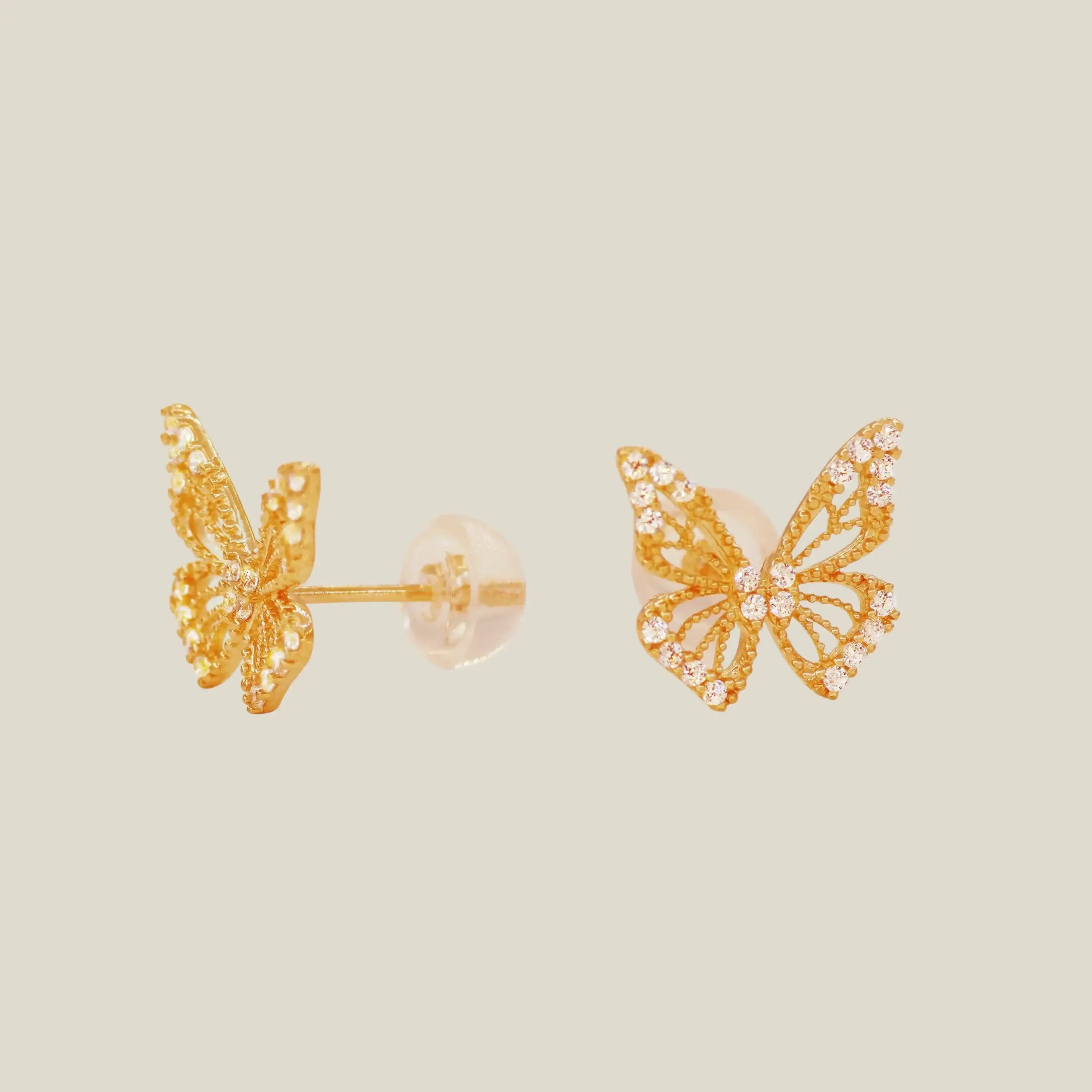 14K Solid Gold Butterfly Stud Earrings – Anygolds