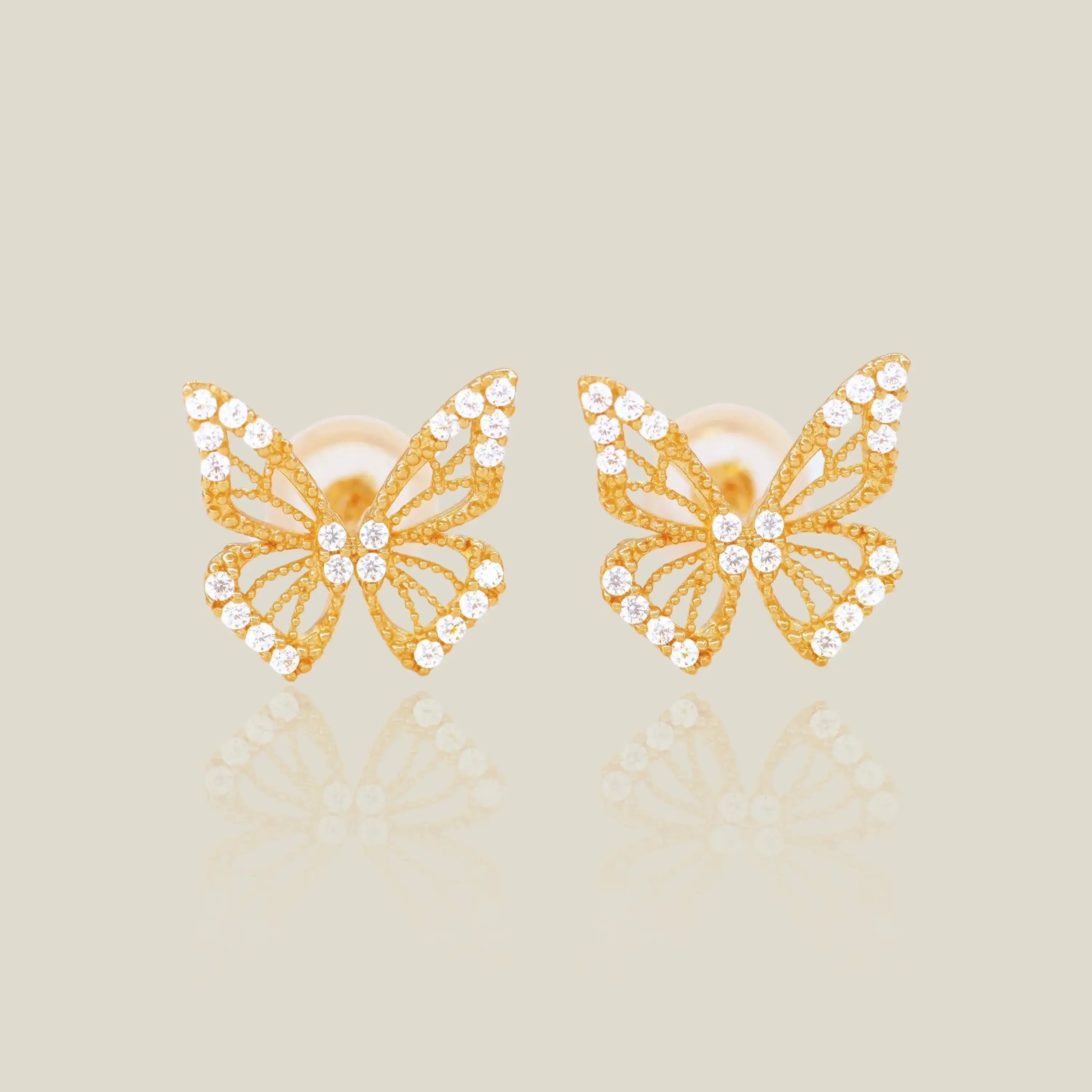 14K Solid Gold Butterfly Stud Earrings – Anygolds