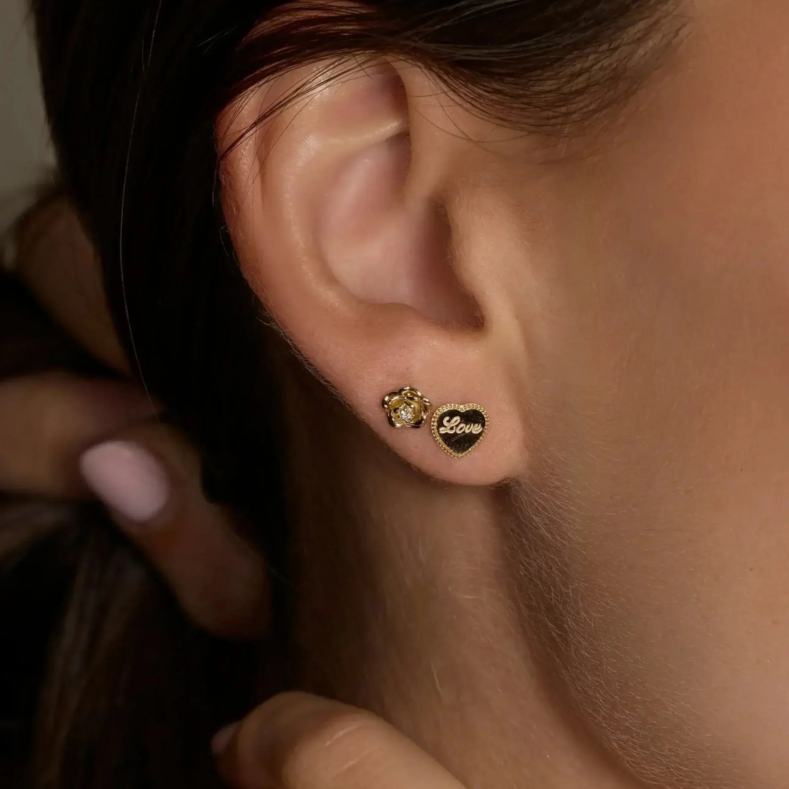 14K Solid Gold Diamond Rose Stud – Anygolds