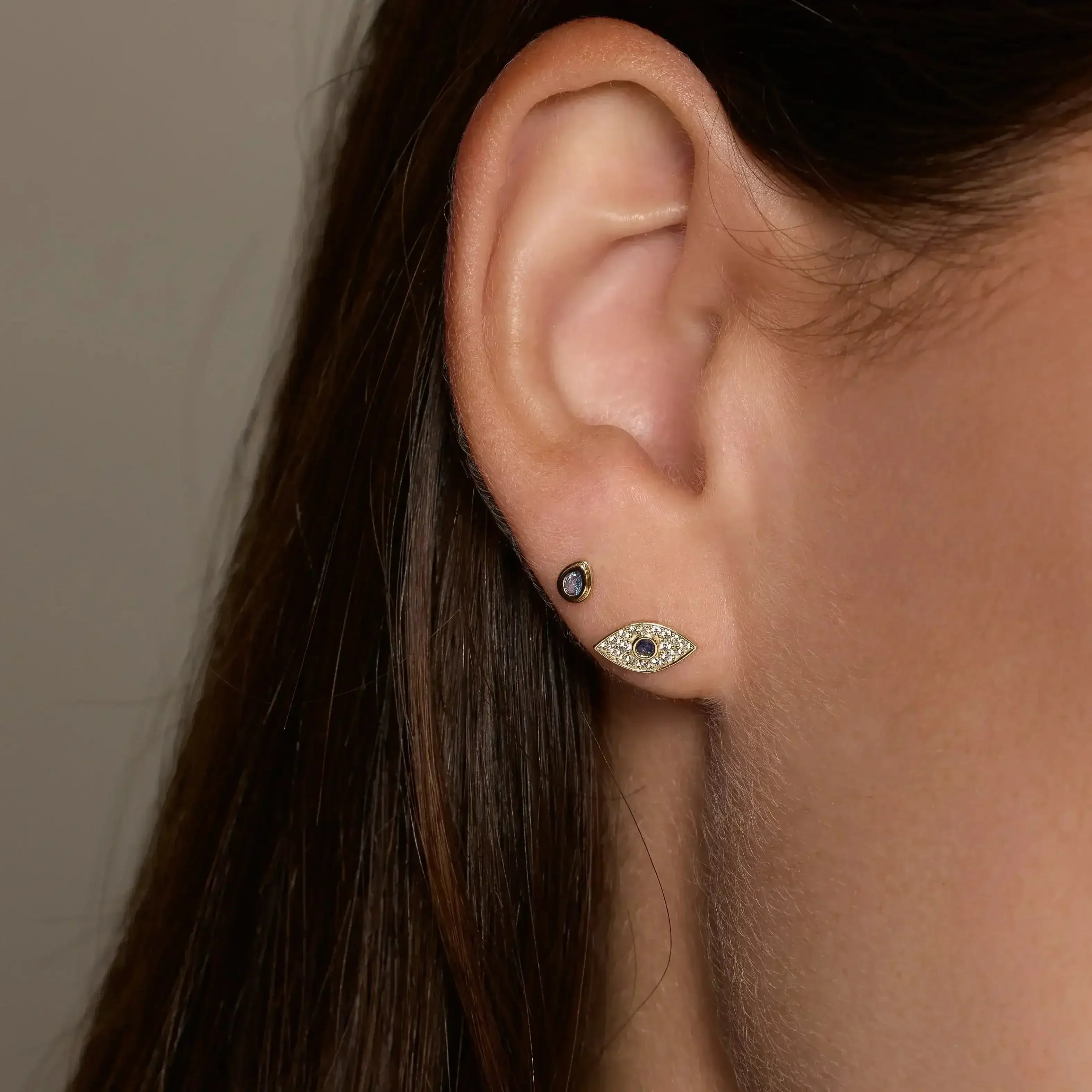 14K Solid Gold Bluecore Evil Eye Stud Earrings – Anygolds