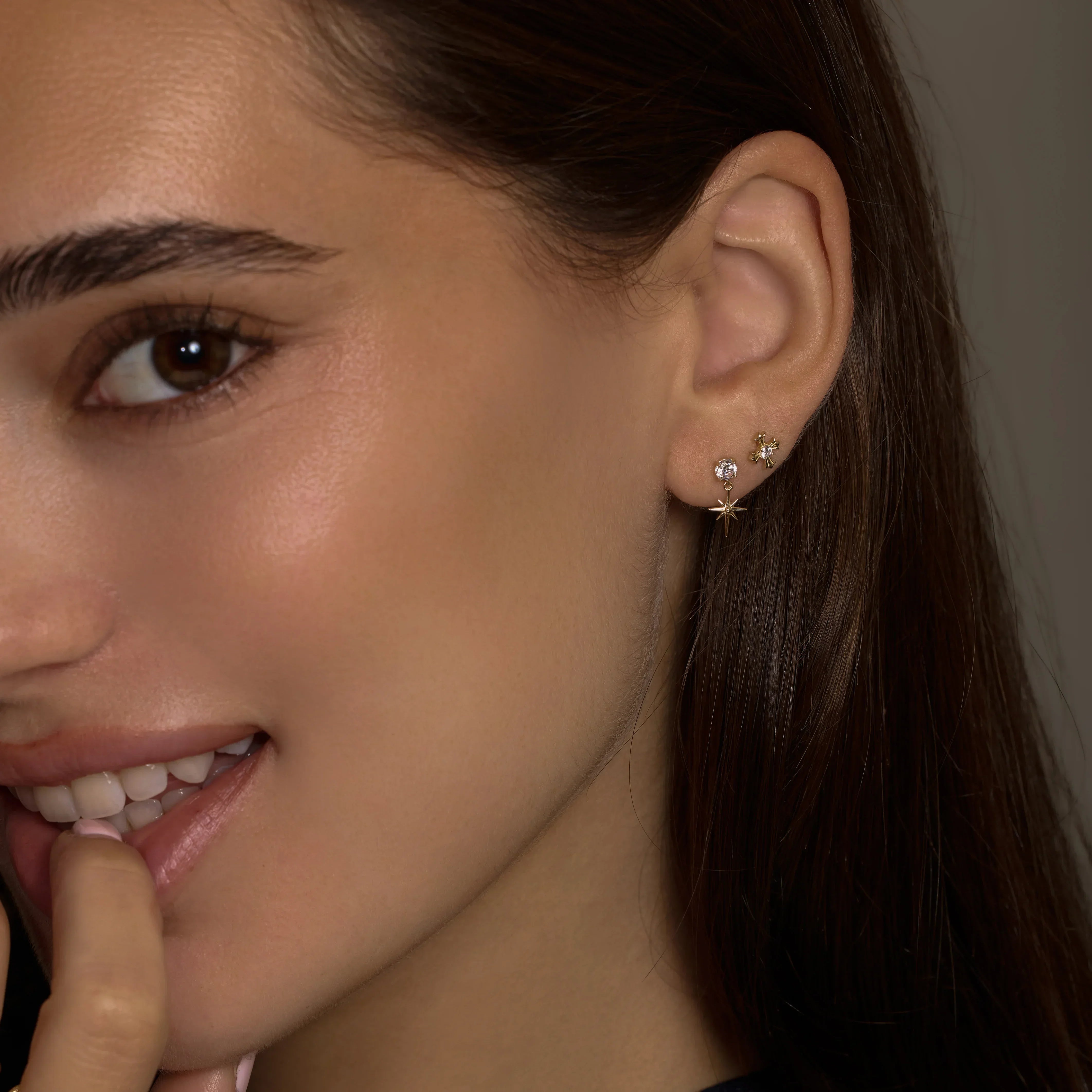 14K Solid Gold Starlight Drop Stud Earrings – Anygolds
