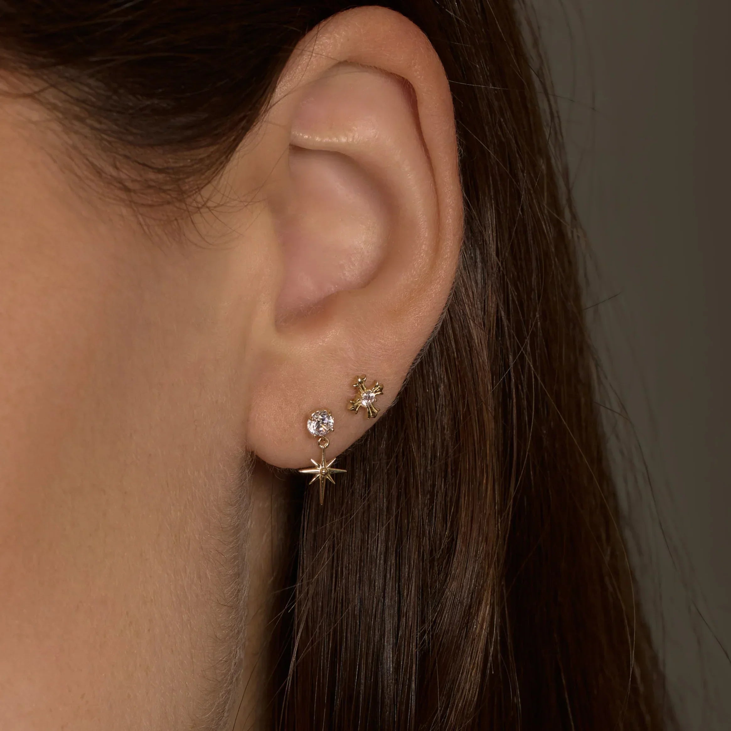 14K Solid Gold Starlight Drop Stud Earrings – Anygolds