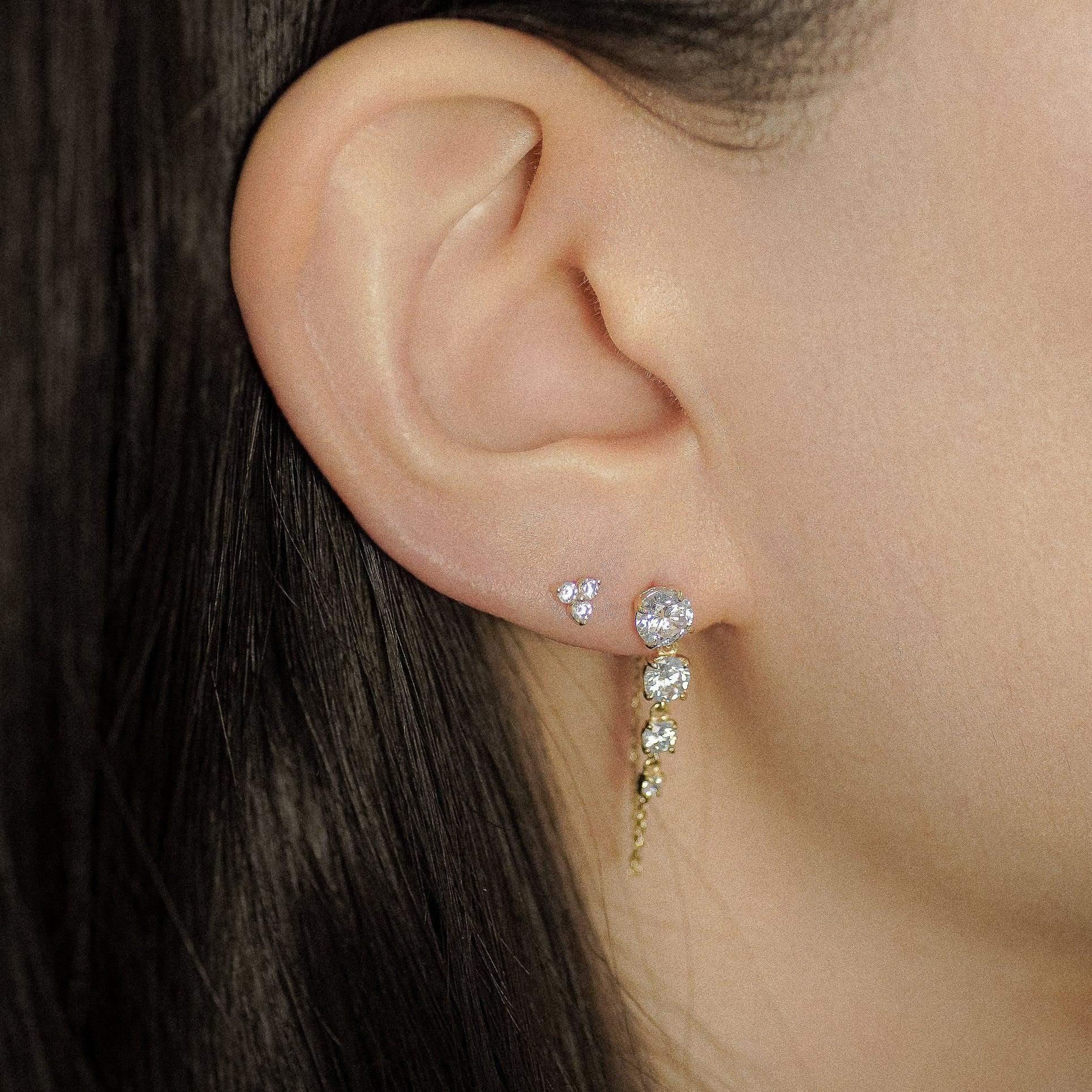 14K Solid Gold Trinity Lotus CZ Stud – Anygolds