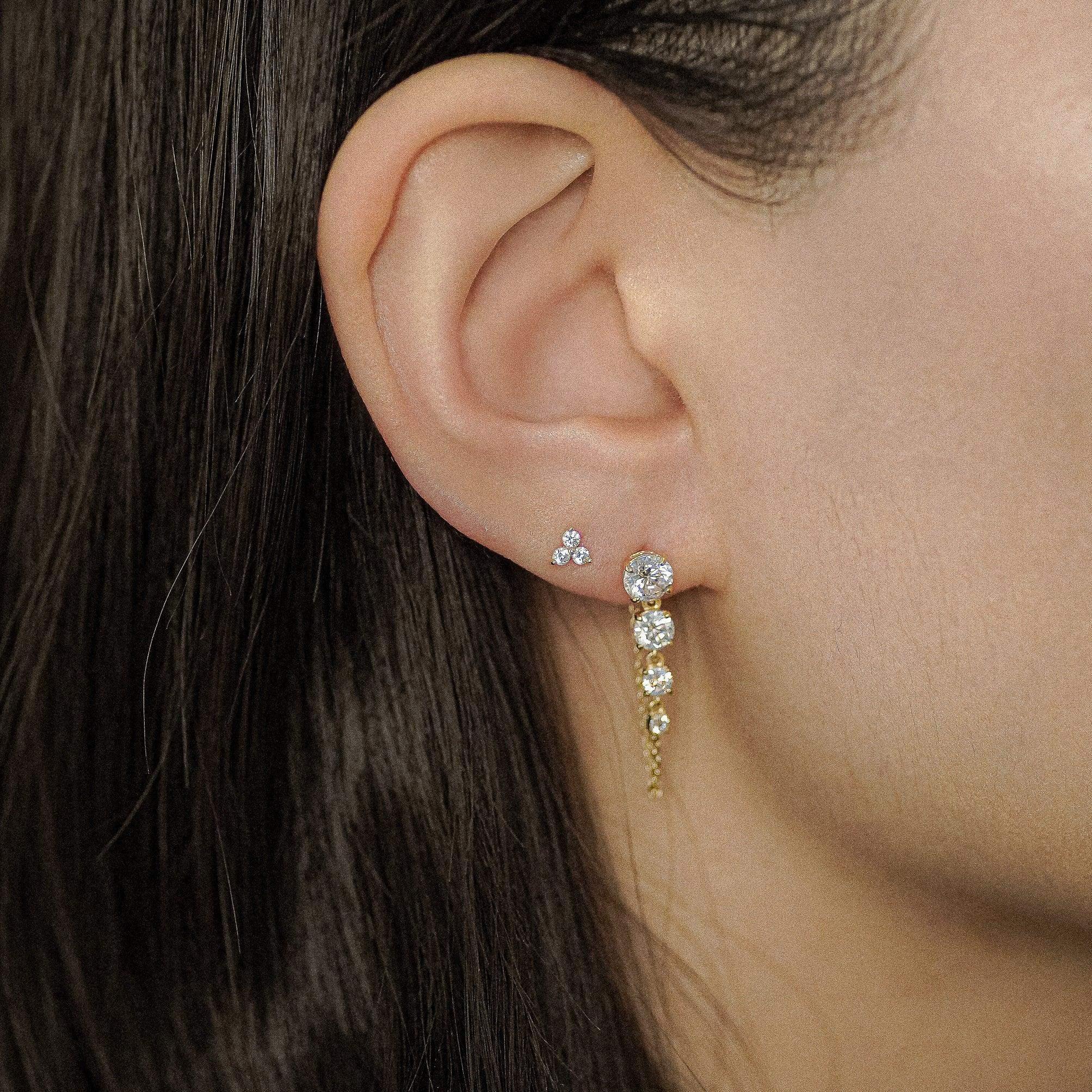 14K Solid Gold Trinity Lotus CZ Stud – Anygolds