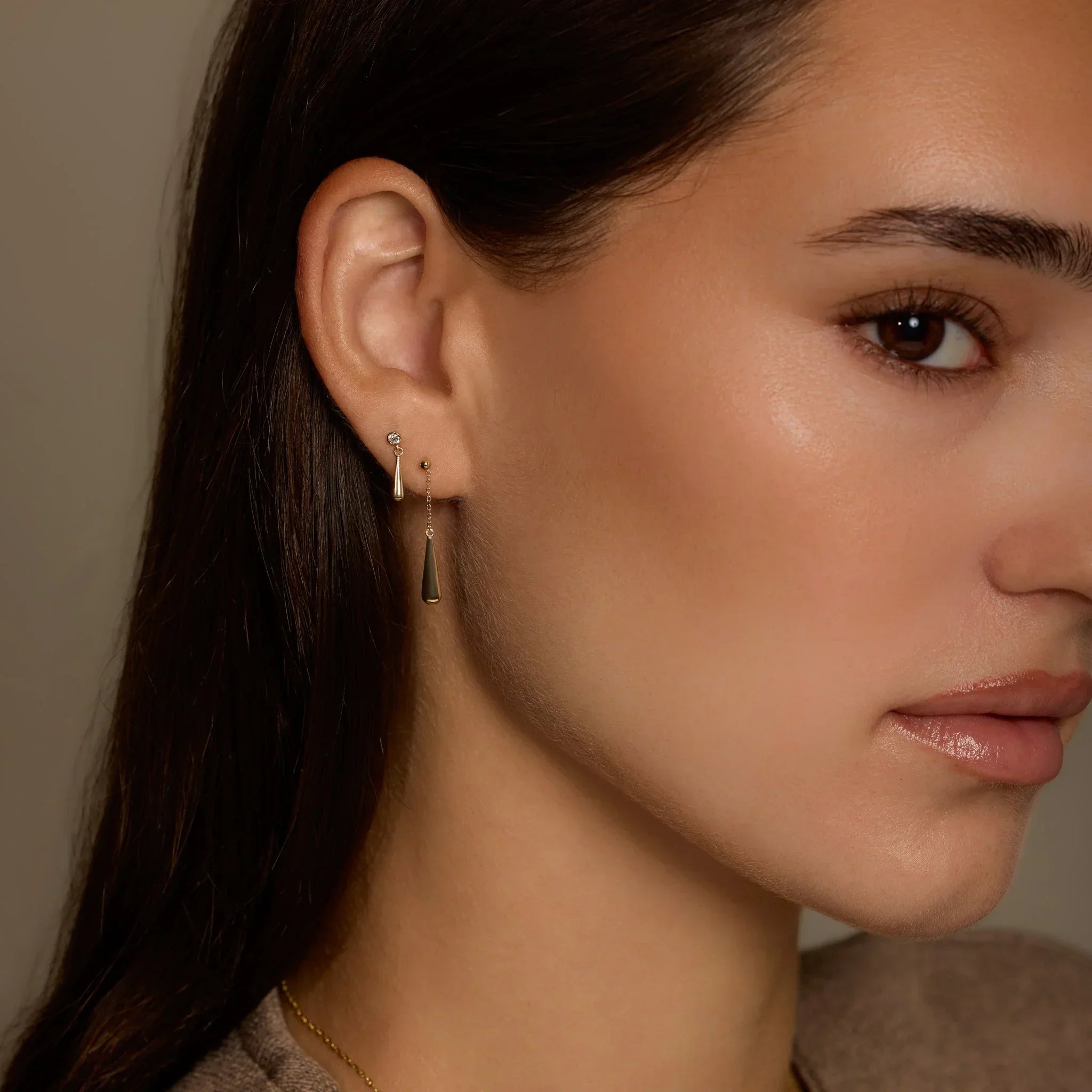 14K Solid Gold Crystal Top Drop Stud Earrings – Anygolds