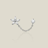 14K Solid Gold Flower & Stone Chain Double Stud Earring – Anygolds