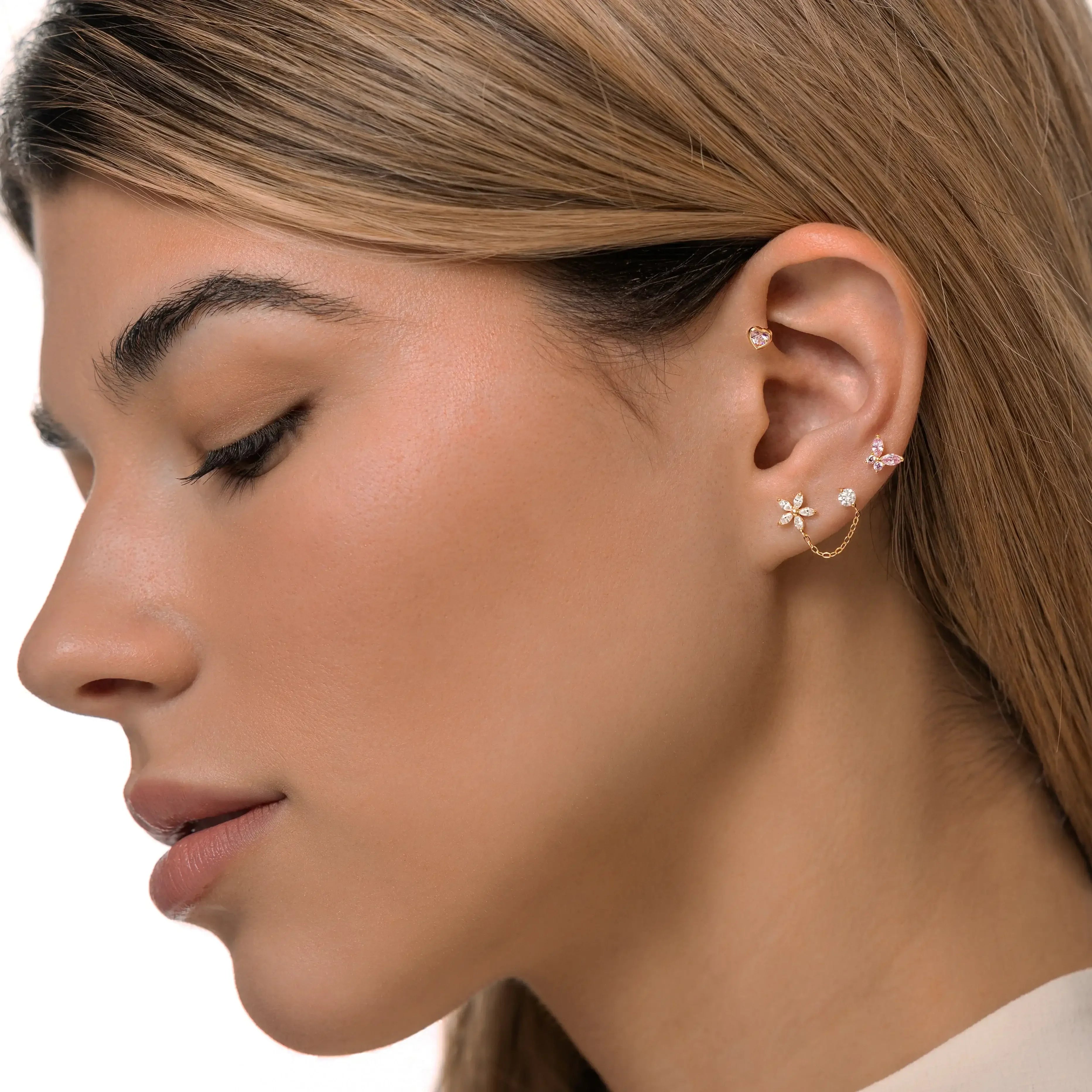 14K Solid Gold Color Stone Butterfly Stud Earrings – Anygolds
