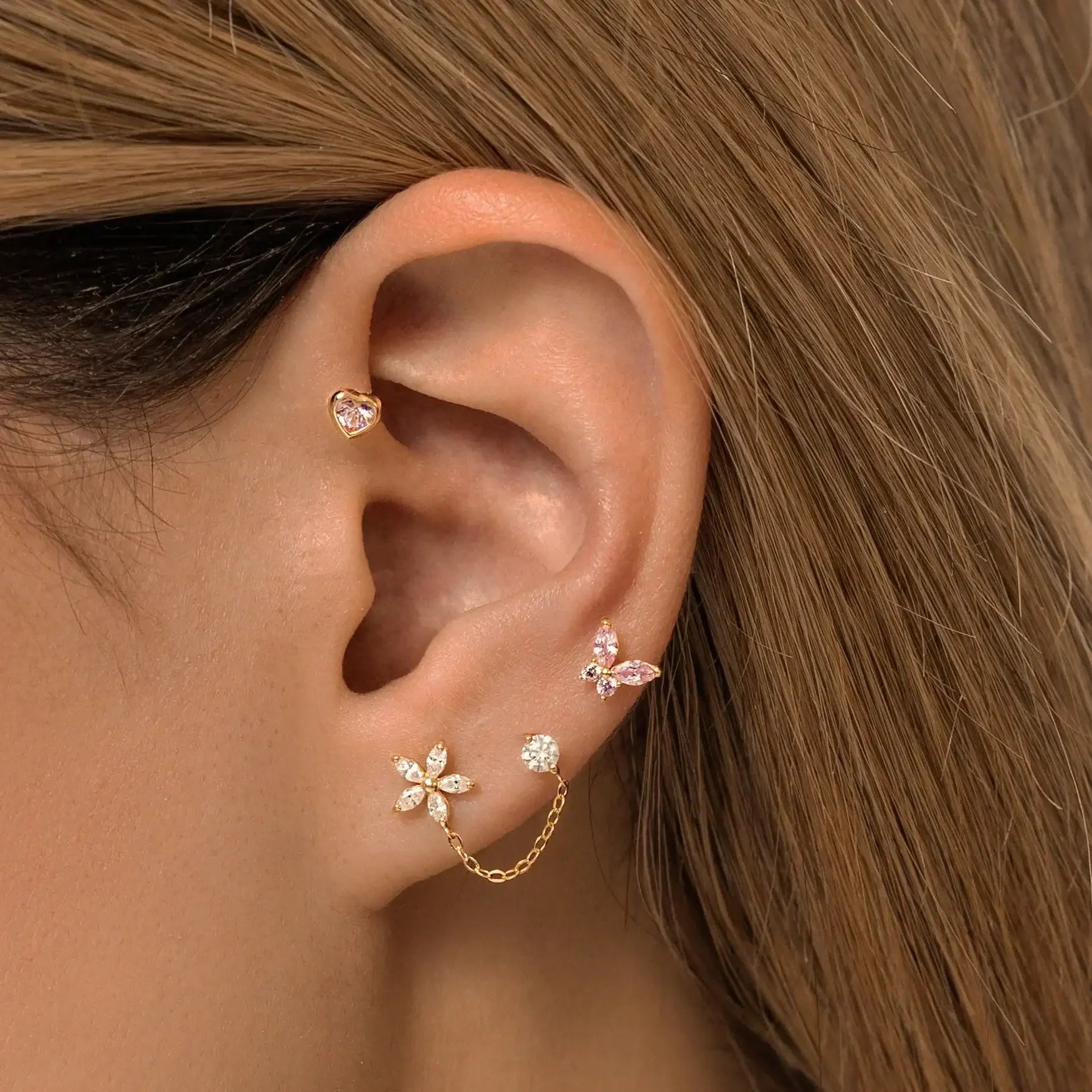 14K Solid Gold Color Stone Butterfly Stud Earrings – Anygolds