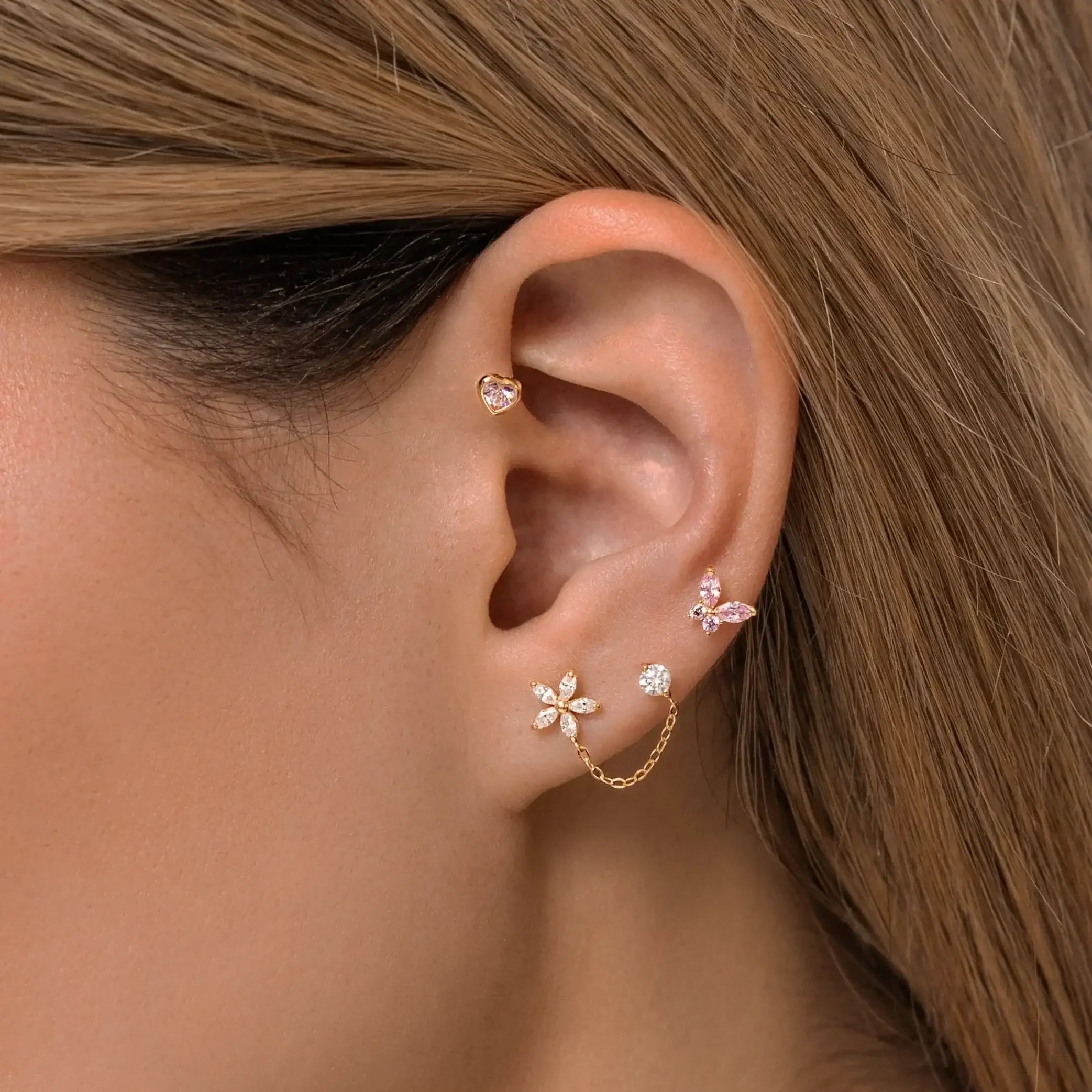 14K Solid Gold Mini Heart Color Stone Stud Earrings – Anygolds