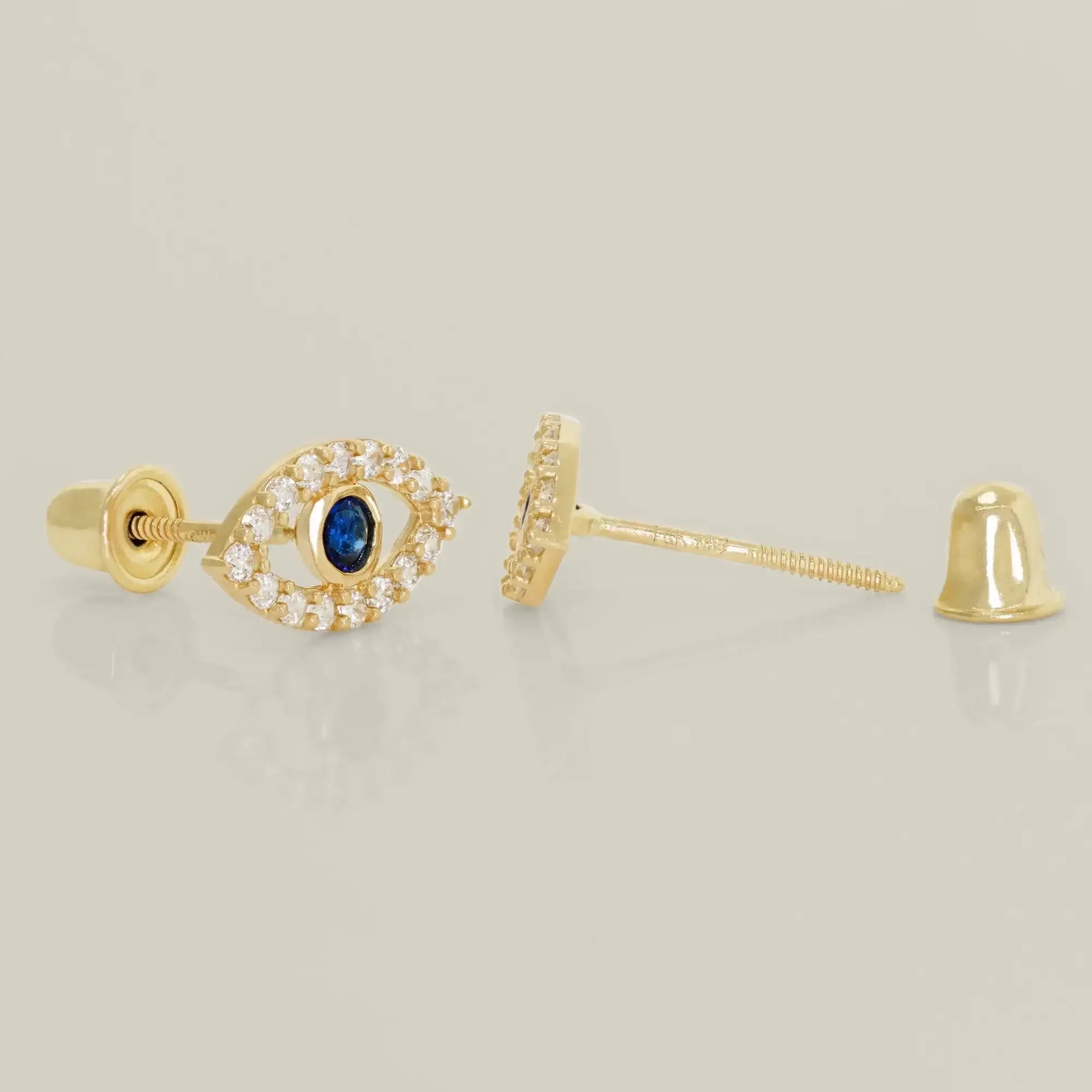 14K Solid Gold Blue Evil Eye Stud Earrings – Anygolds