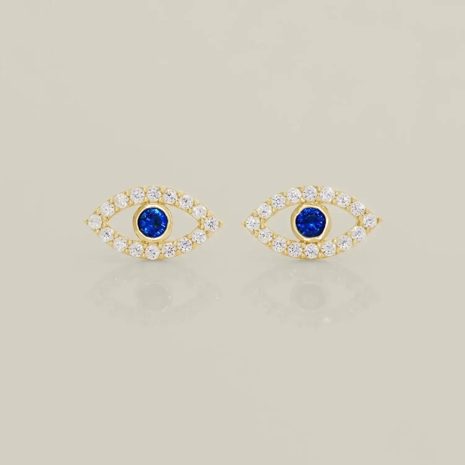 14K Solid Gold Blue Evil Eye Stud Earrings – Anygolds