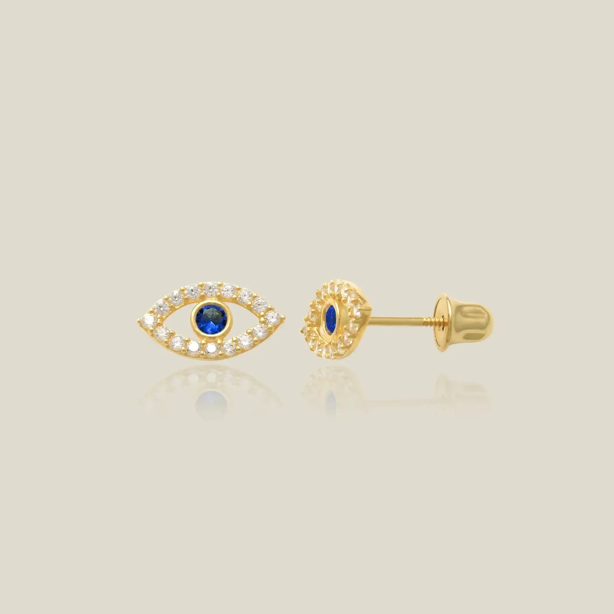 14K Solid Gold Blue Evil Eye Stud Earrings – Anygolds