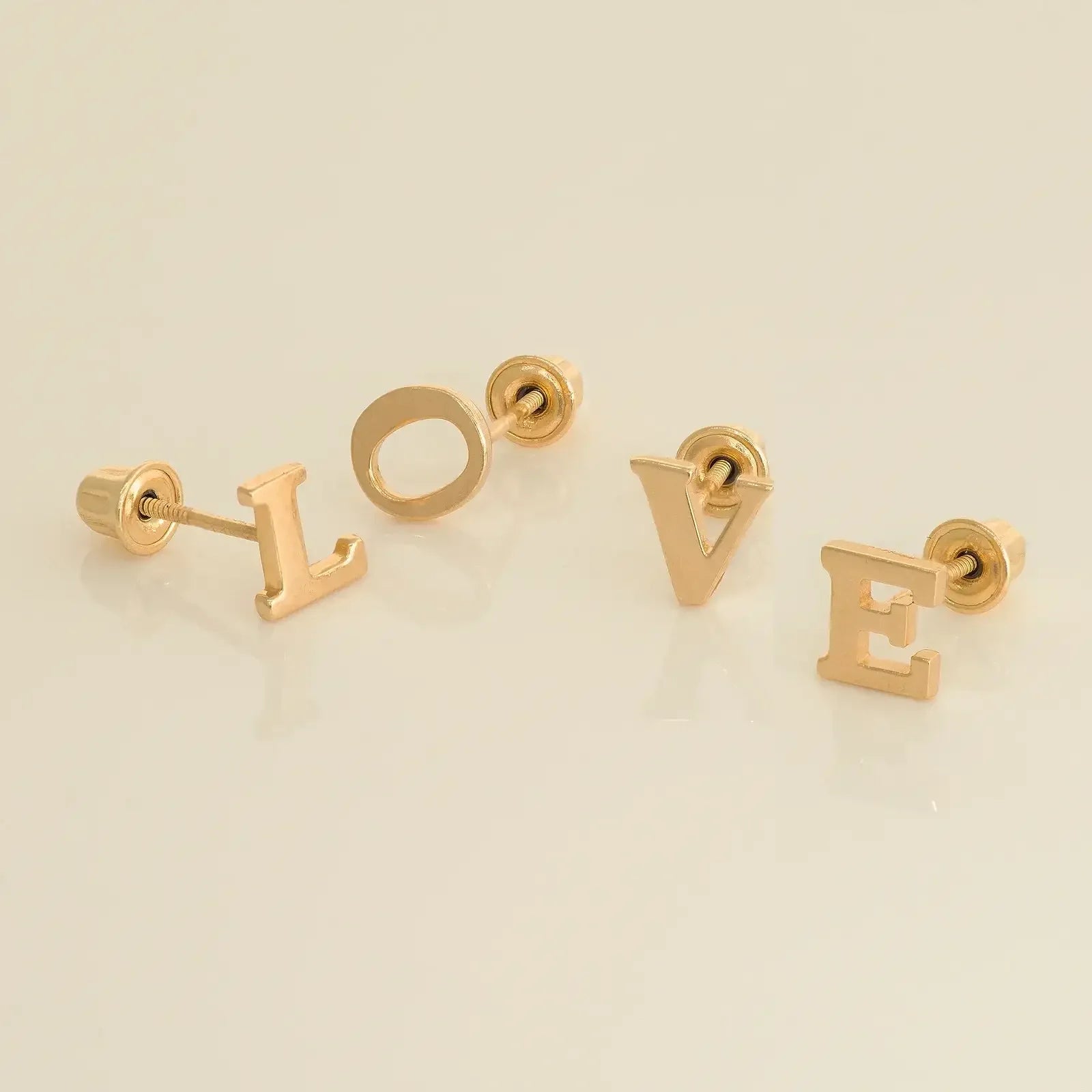 14K Solid Gold Initial Letter Stud Earrings – Anygolds