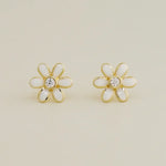 14K Solid Gold White Daisy Flower Stud Earrings – Anygolds