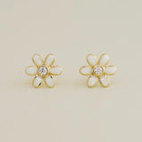 14K Solid Gold White Daisy Flower Stud Earrings – Anygolds