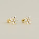 14K Solid Gold White Daisy Flower Stud Earrings – Anygolds