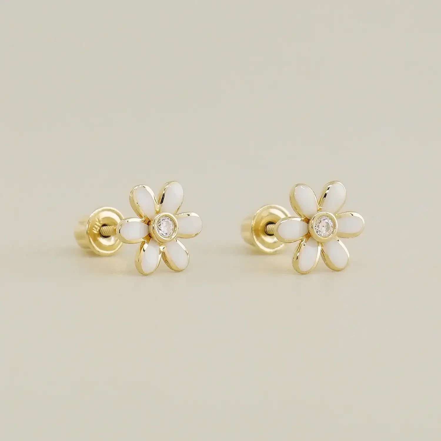 14K Solid Gold White Daisy Flower Stud Earrings – Anygolds
