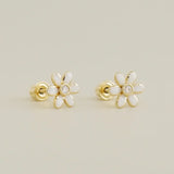 14K Solid Gold White Daisy Flower Stud Earrings – Anygolds