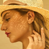 14K Solid Gold Triple Bezel Chain Threader Earrings – Anygolds