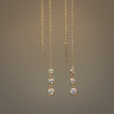 14K Solid Gold Triple Bezel Chain Threader Earrings – Anygolds