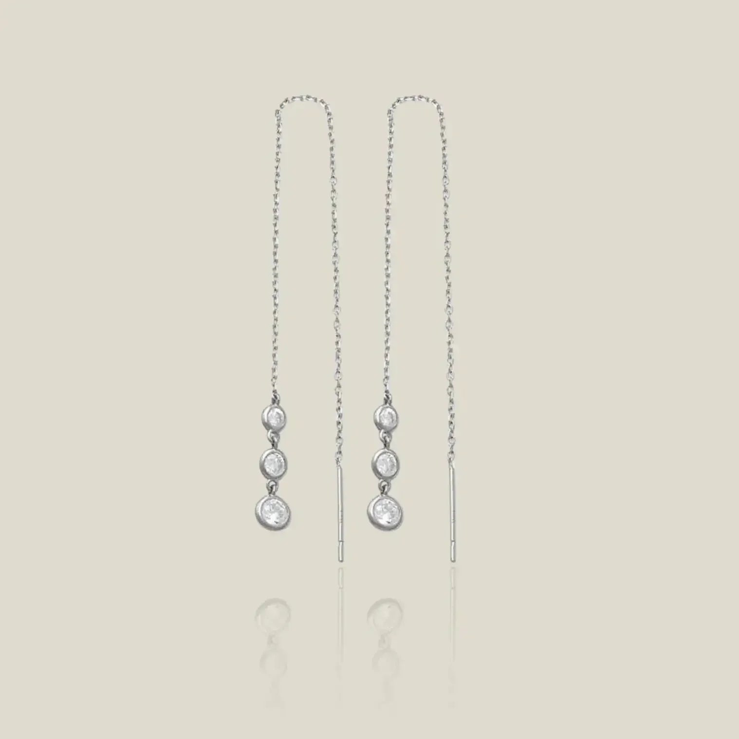 14K Solid Gold Triple Bezel Chain Threader Earrings – Anygolds