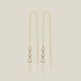 14K Solid Gold Triple Bezel Chain Threader Earrings – Anygolds