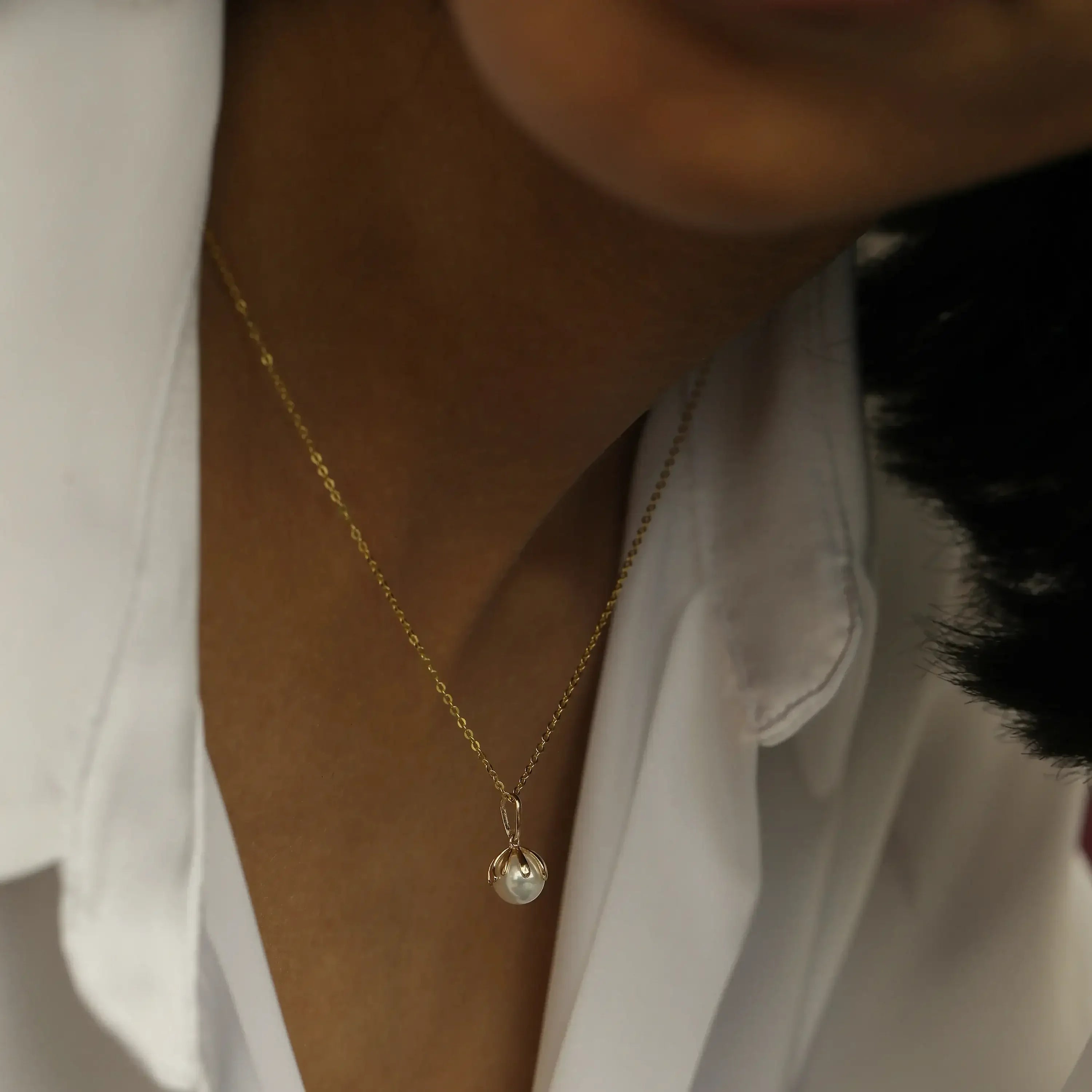 14K Solid Gold Pearl Pendant – Anygolds