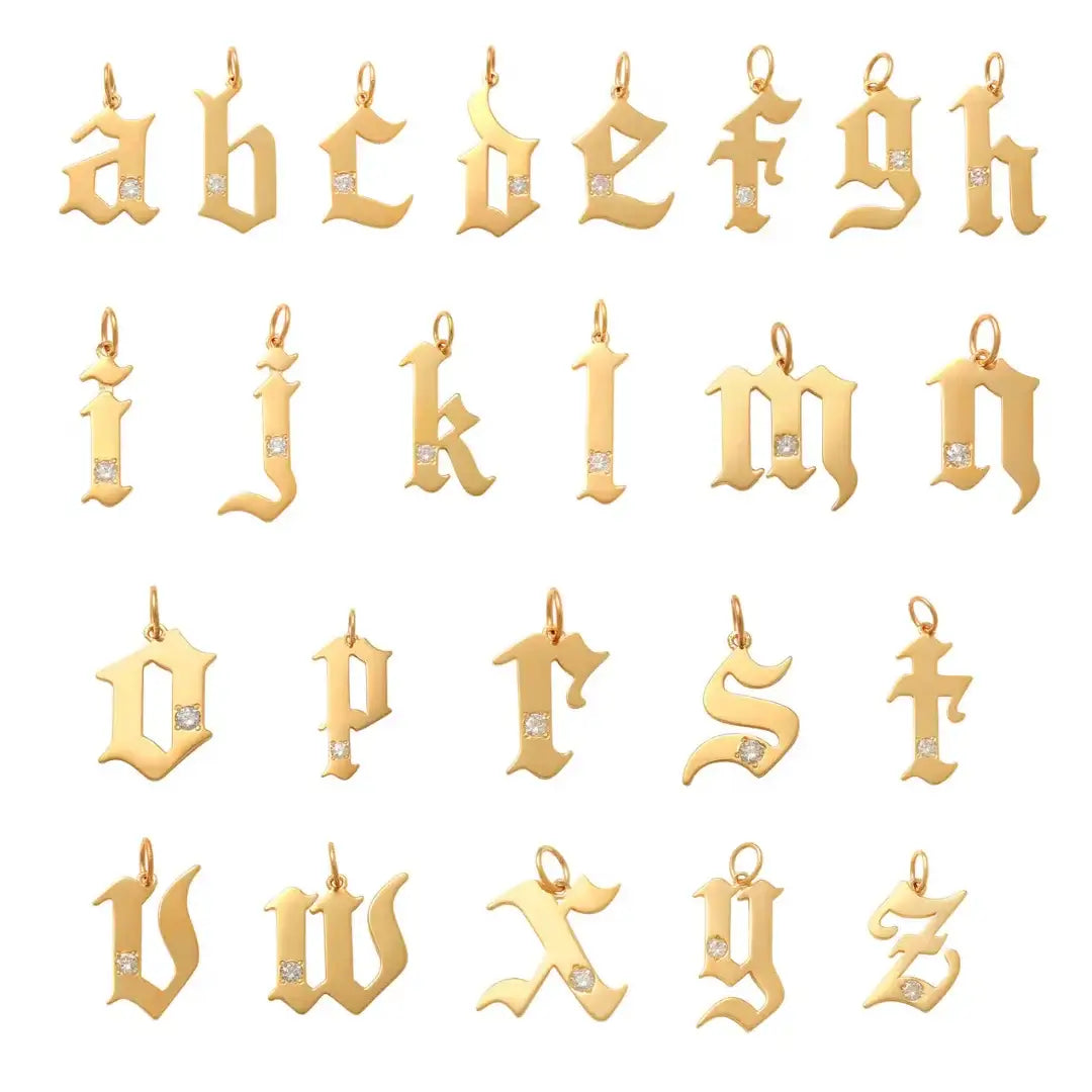 14K Solid Gold Diamond Gothic Initial Pendant – Anygolds