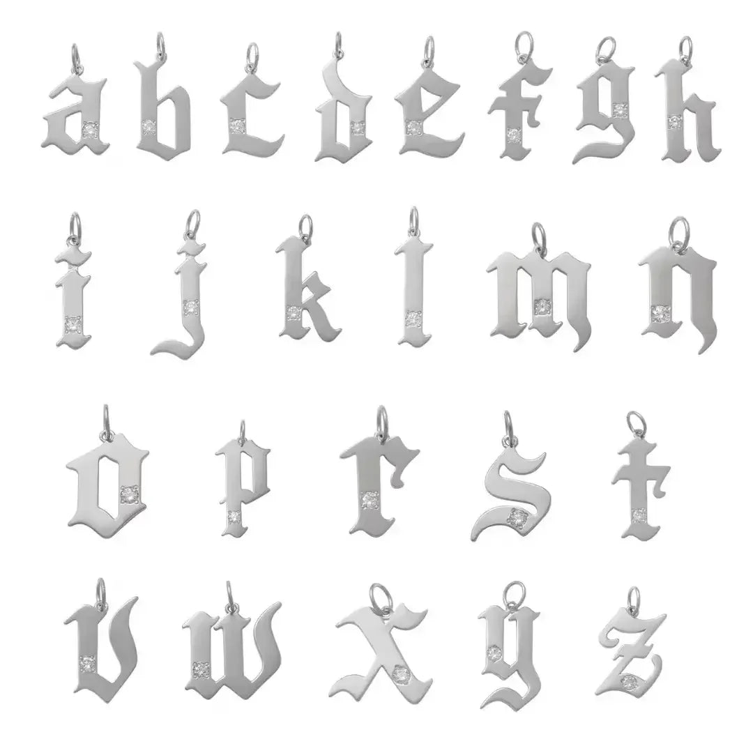 14K Solid Gold Diamond Gothic Initial Pendant – Anygolds