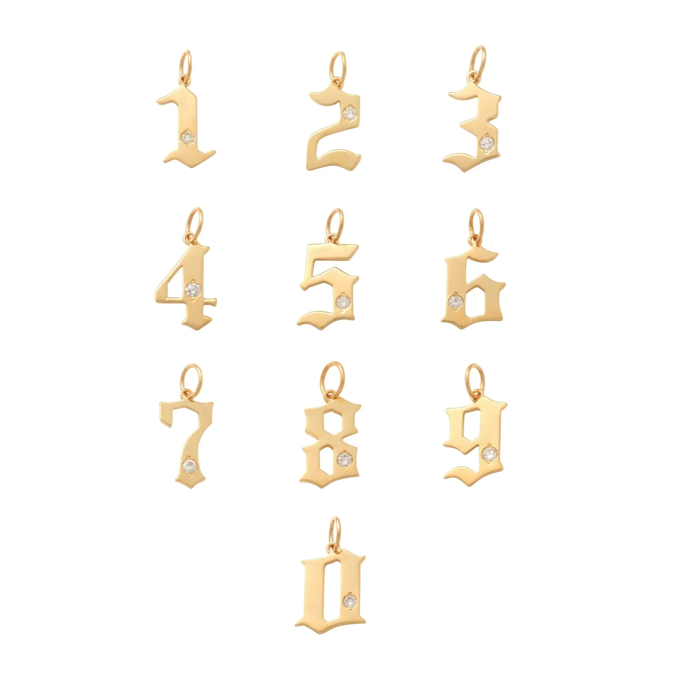 14K Solid Gold Diamond Gothic Number Pendant – Anygolds