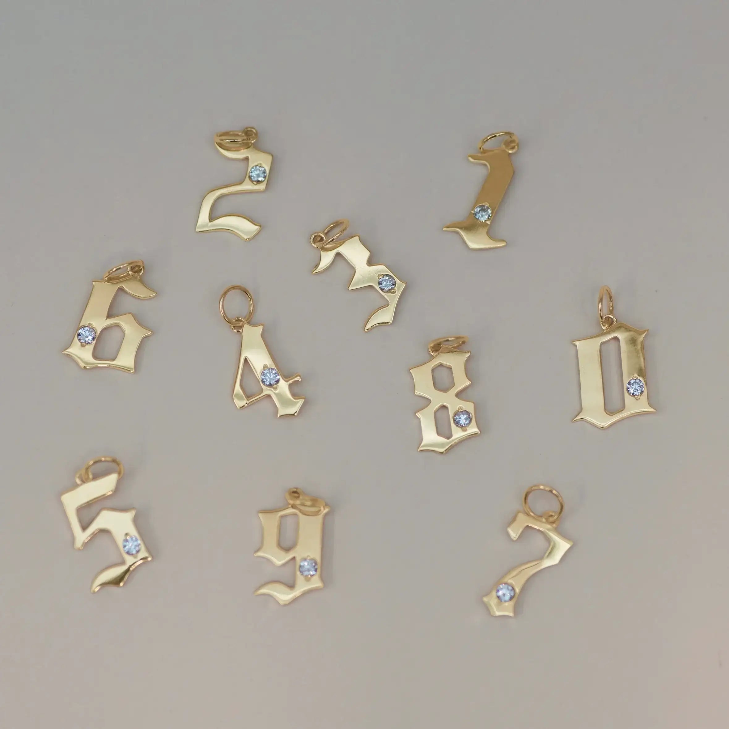 14K Solid Gold Diamond Gothic Number Pendant – Anygolds