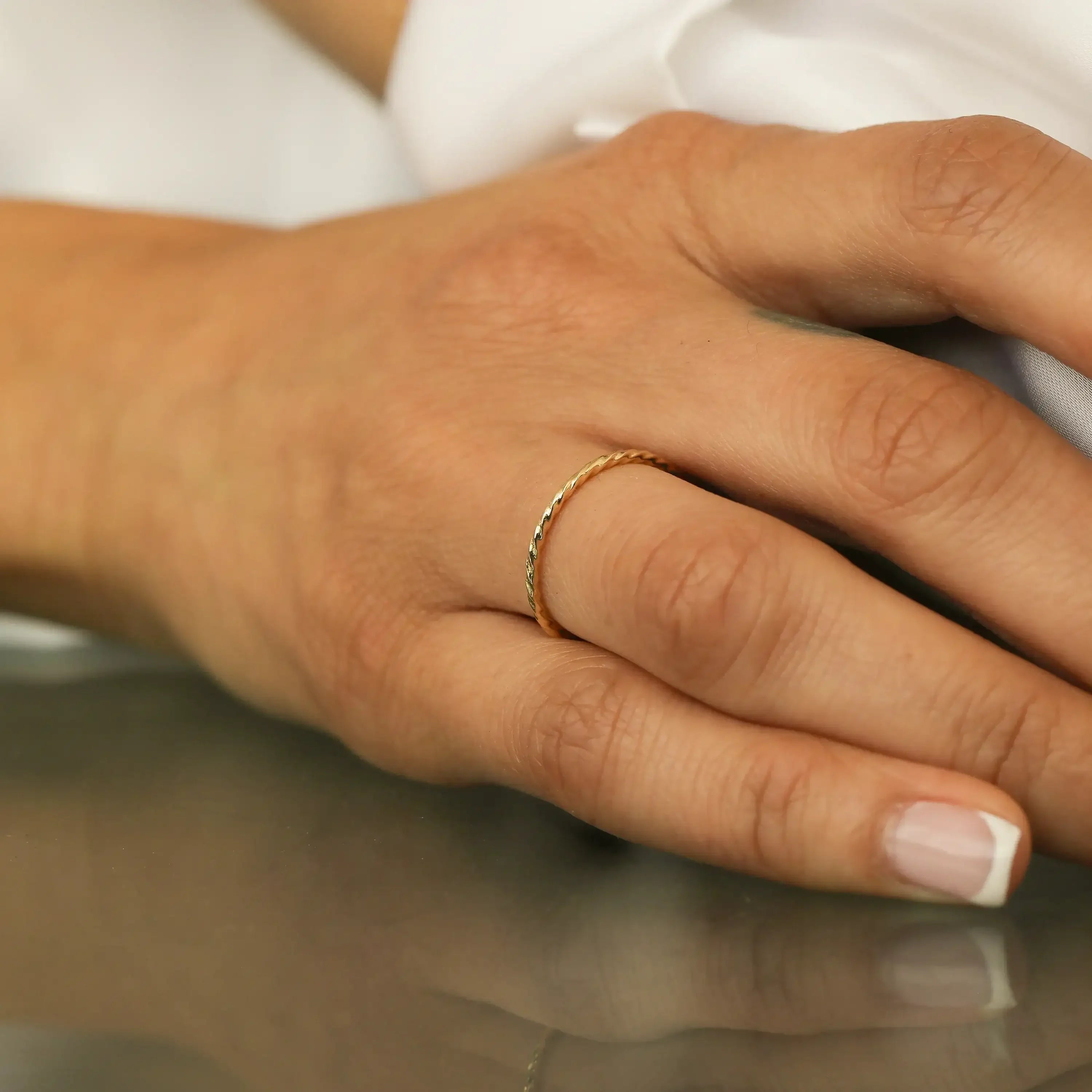 14K Solid Gold Twisted Rope Stacking Ring – Anygolds