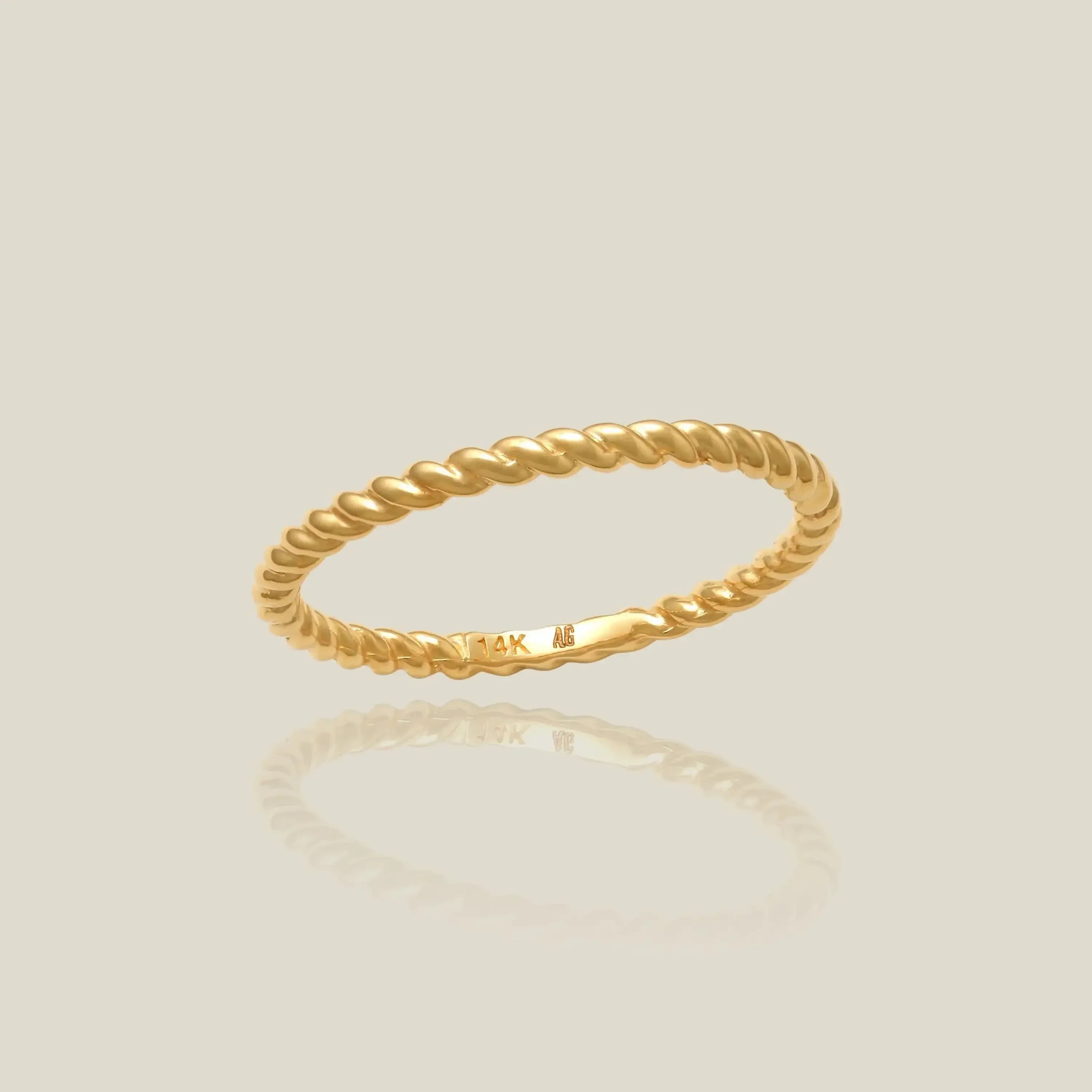 14K Solid Gold Braided Rope Stacking Ring – Anygolds