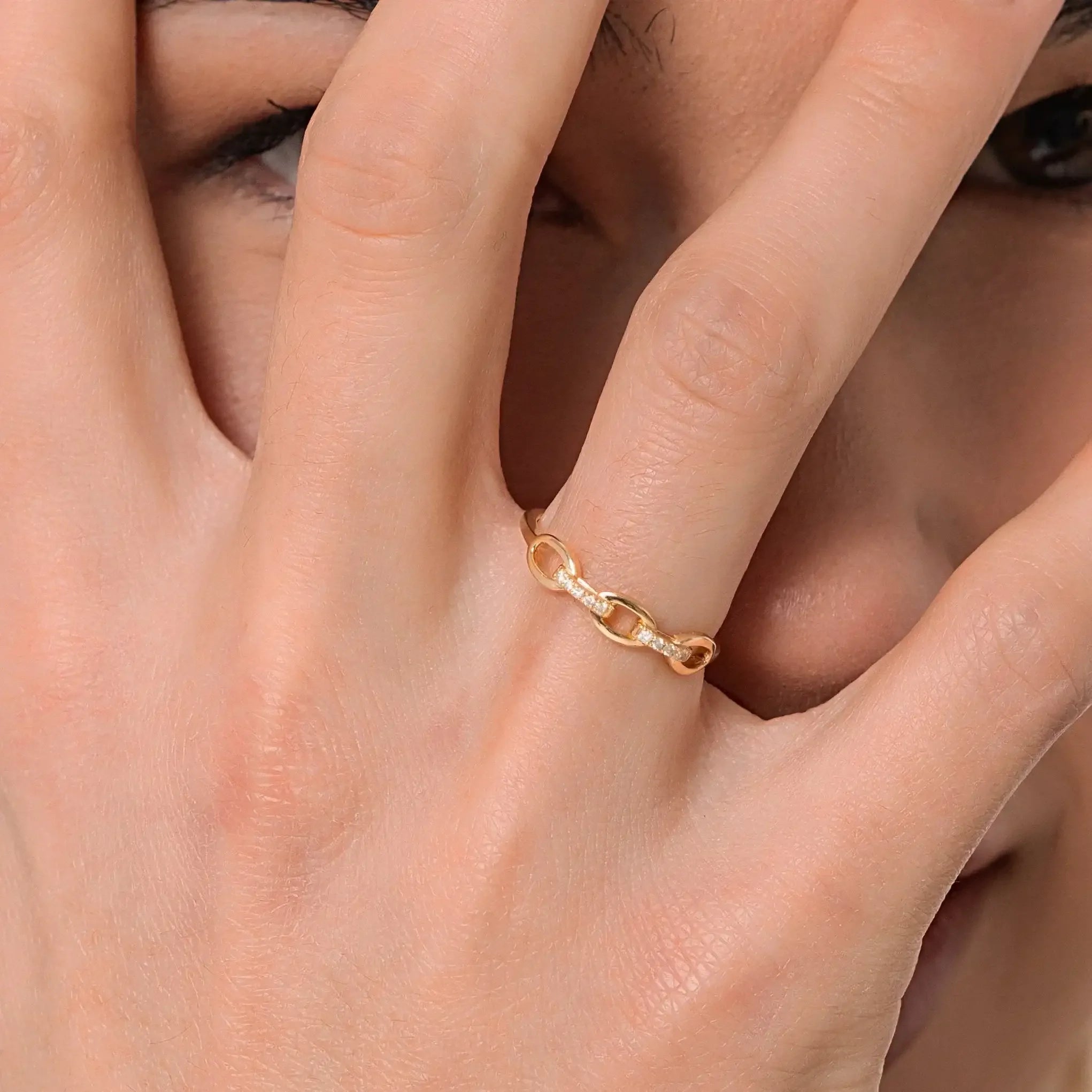 14K Solid Gold Diamond Chain Link Ring – Anygolds