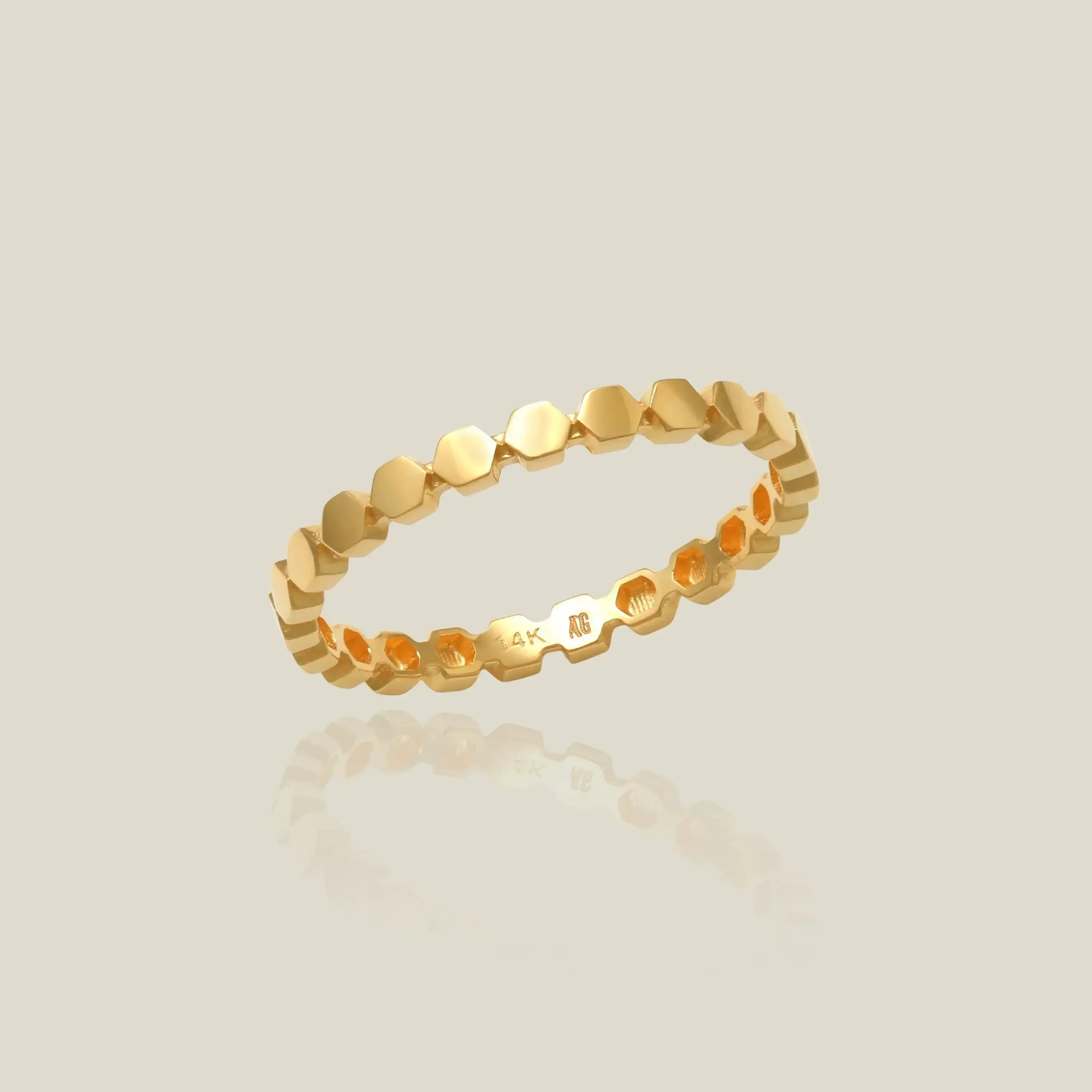 14K Solid Gold Hexagon Band Ring – Anygolds