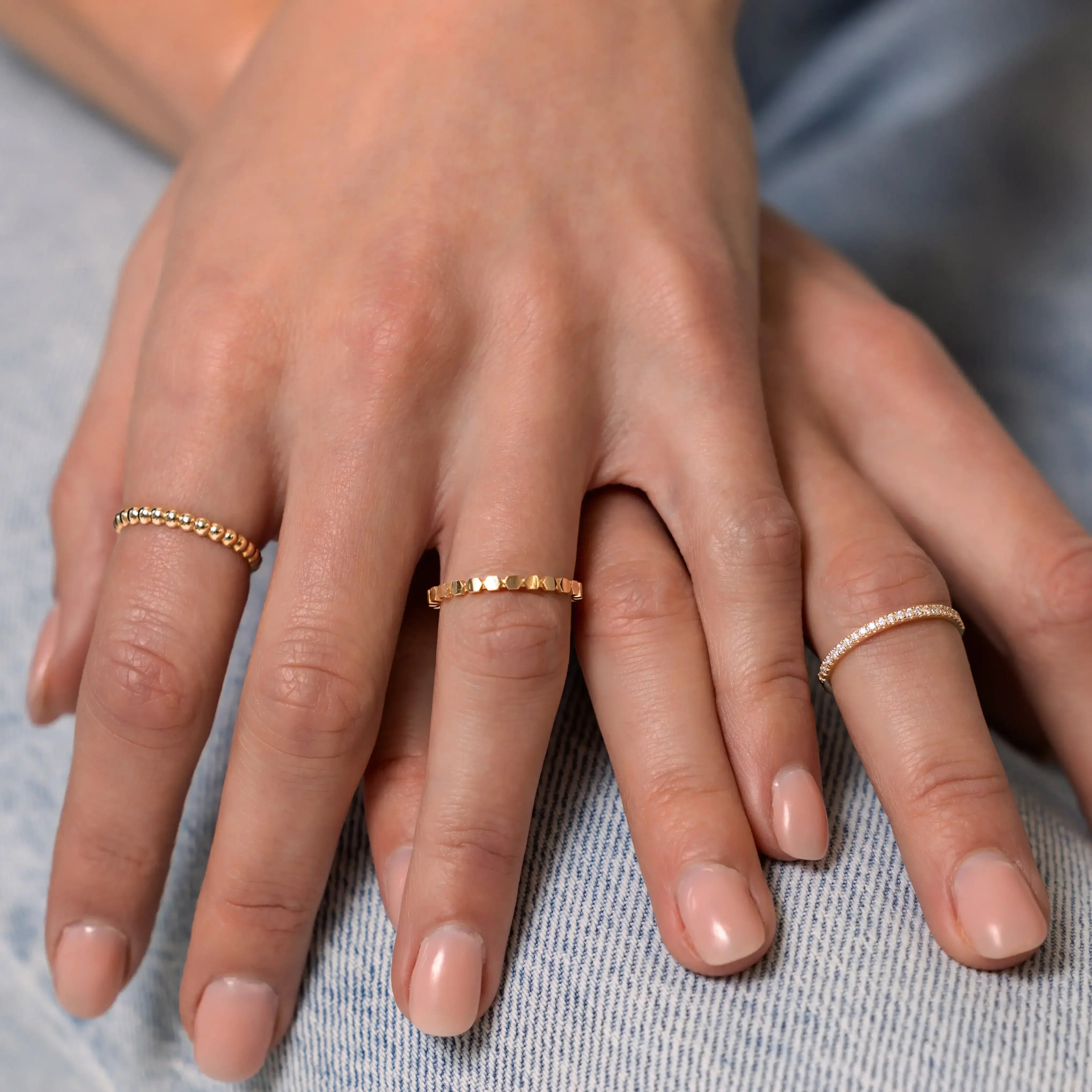 14K Solid Gold Hexagon Band Ring – Anygolds